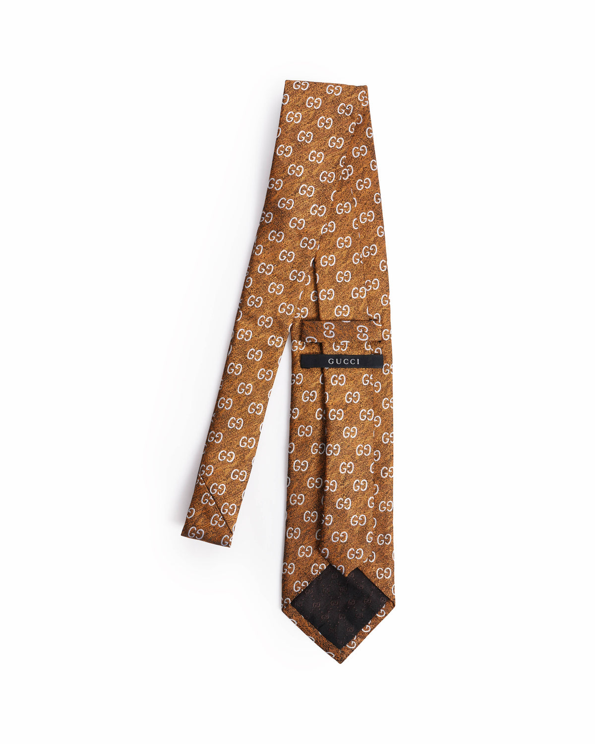 Gucci Gold & White GG Monogram Silk Tie
