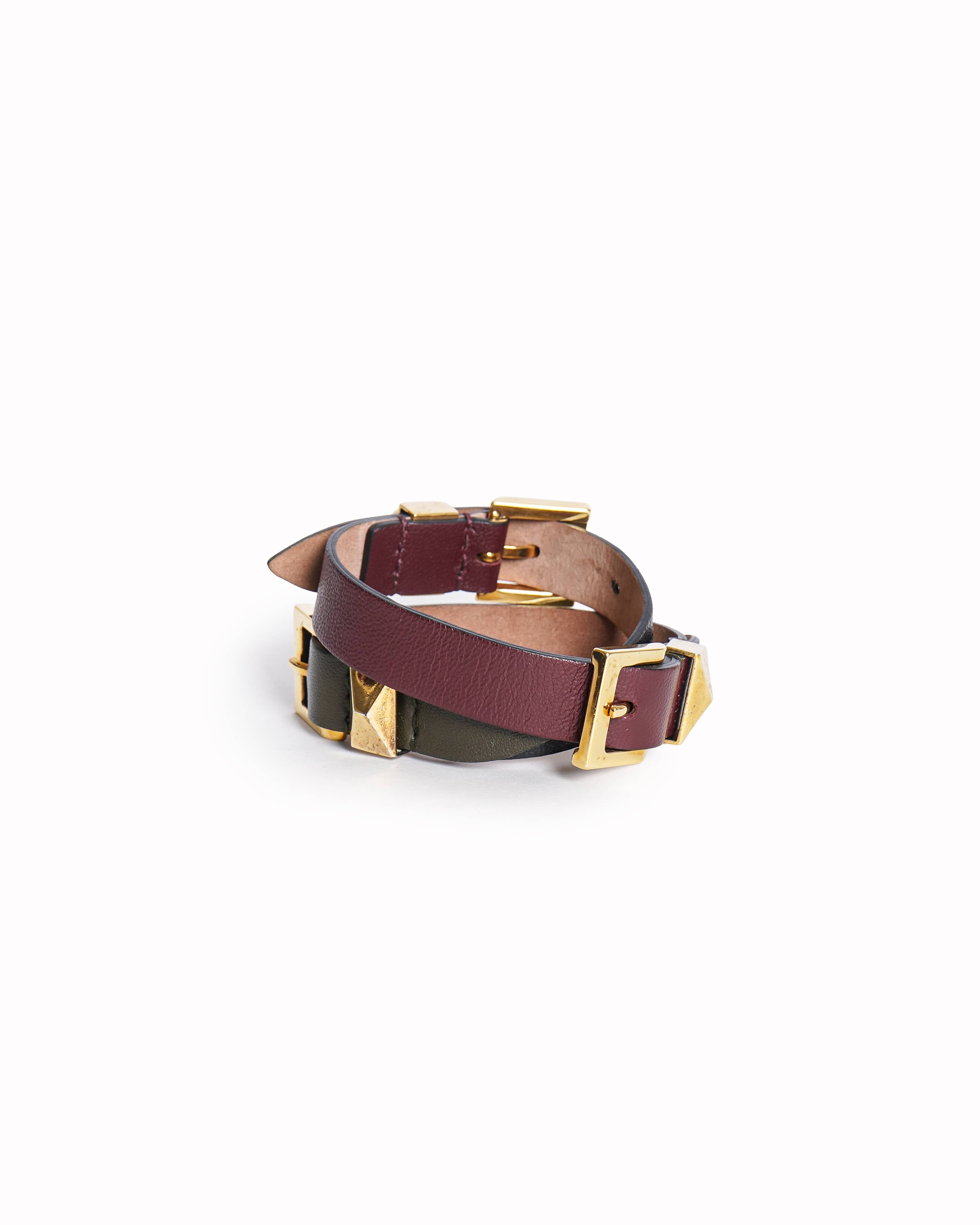 Alexander McQueen Multi-Buckle Triple-Wrap Colorblock Leather Bracelet