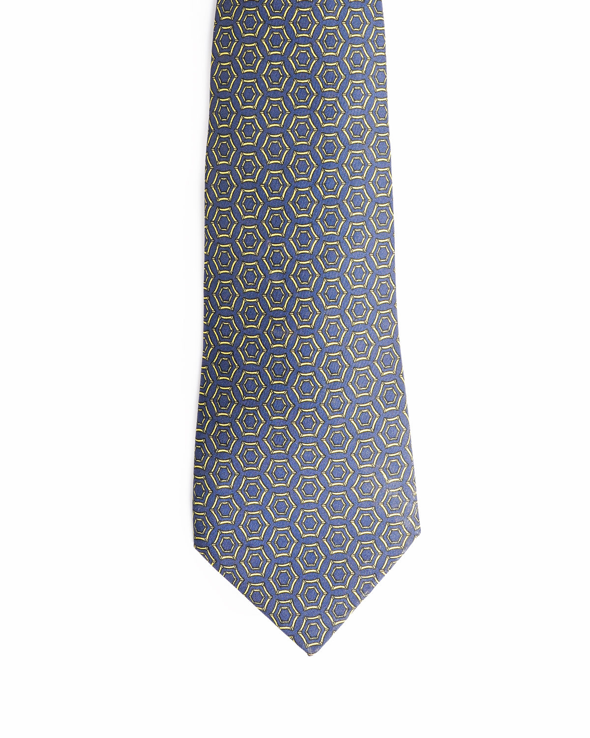 Hermès Geometric Hexagon Printed Silk Tie In Ink Blue