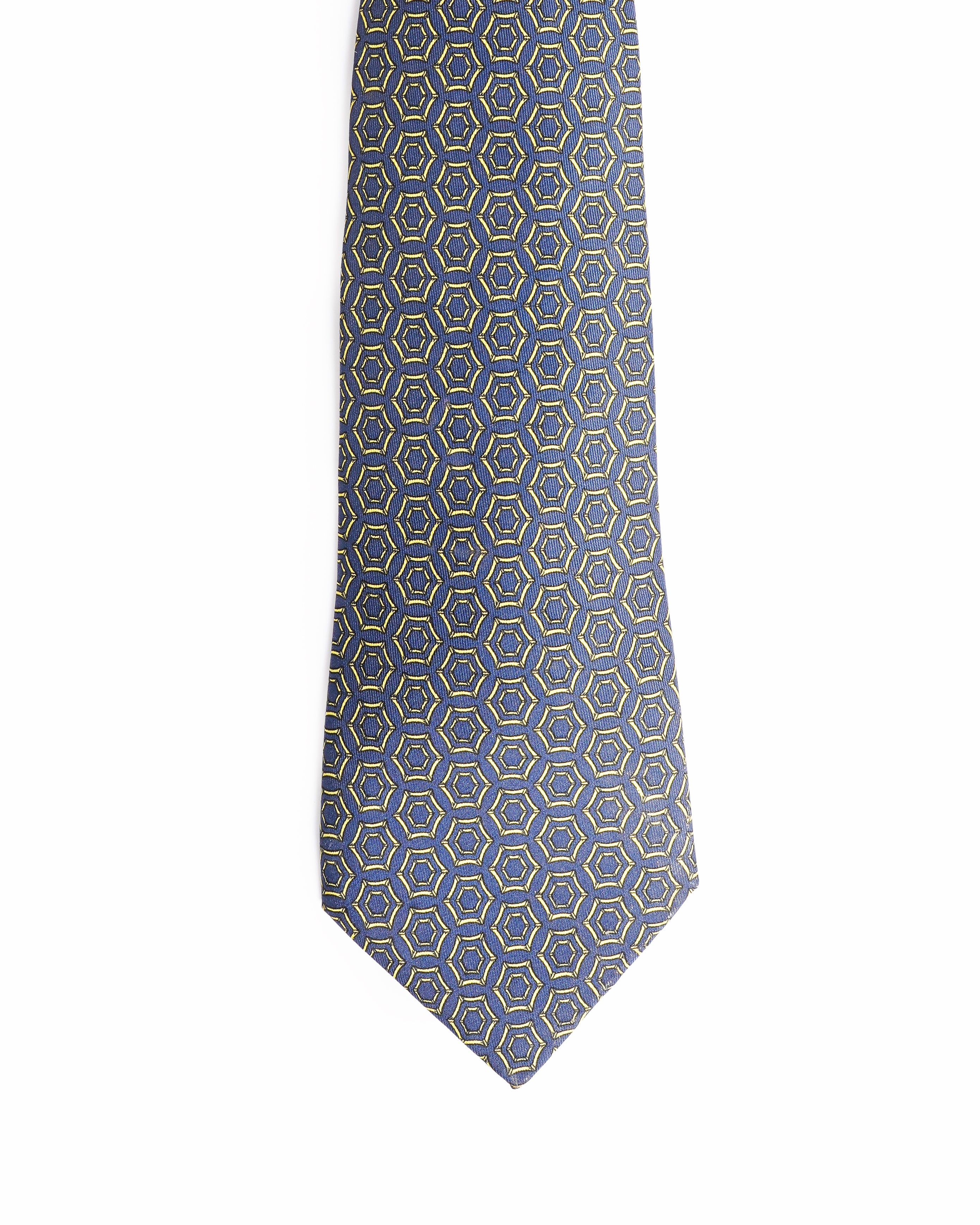 Hermès Geometric Hexagon Printed Silk Tie In Ink Blue