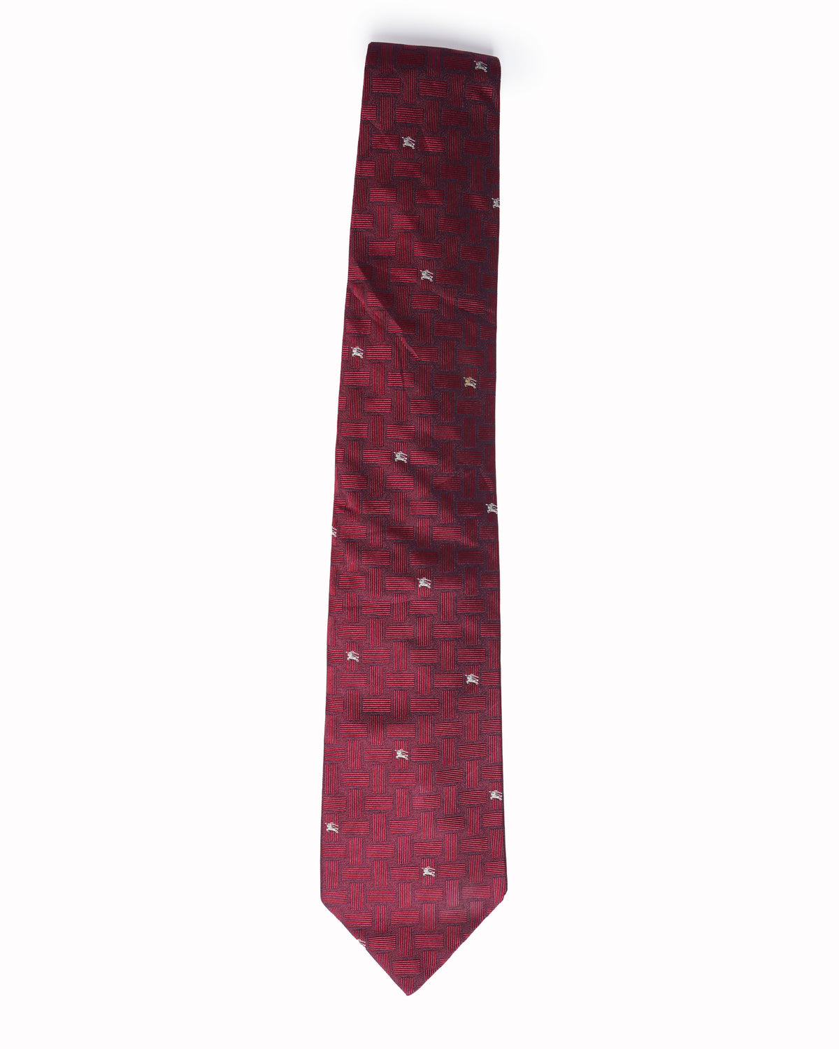 Burberry red check pattern equestrian knight logo tie