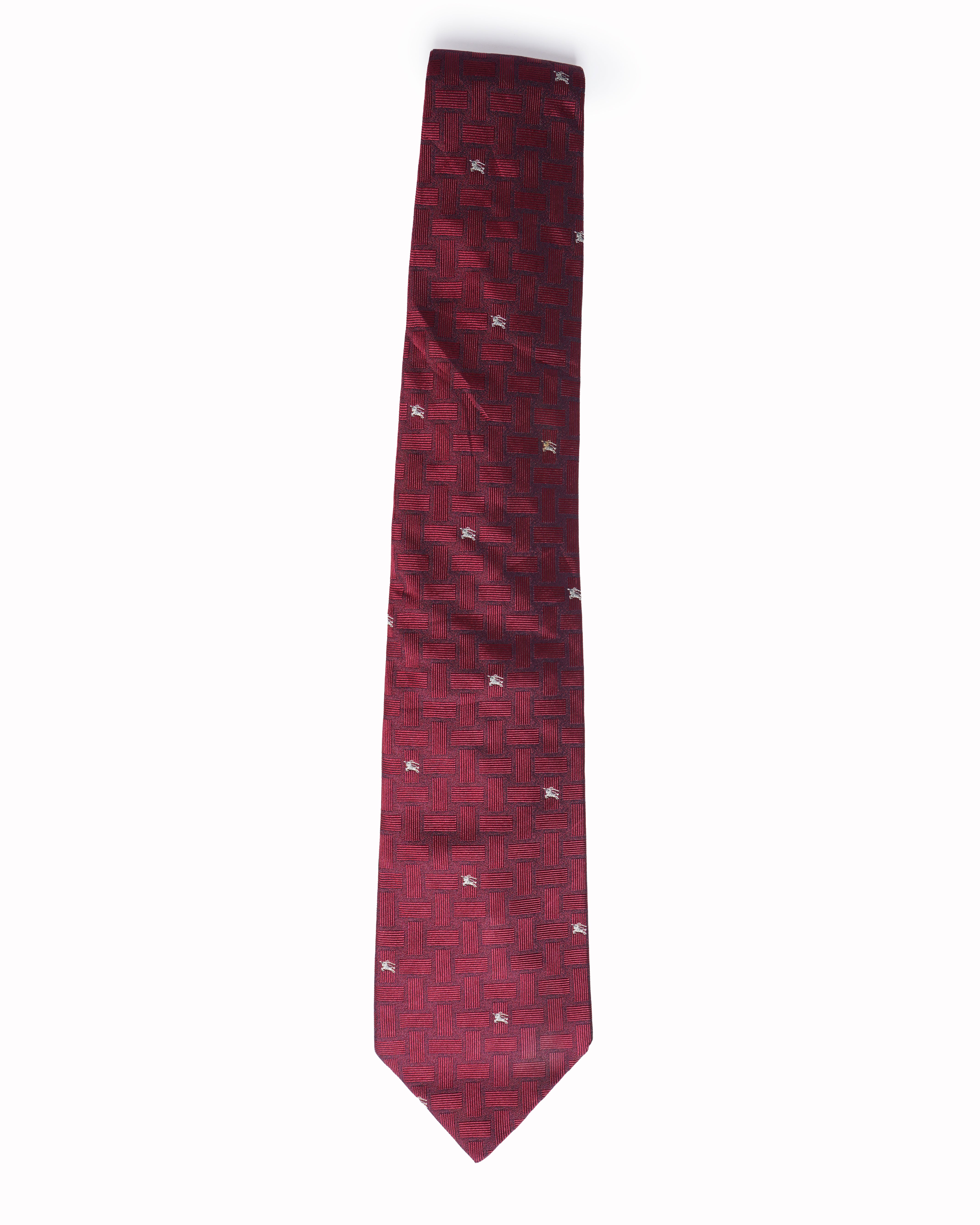 Burberry red check pattern equestrian knight logo tie