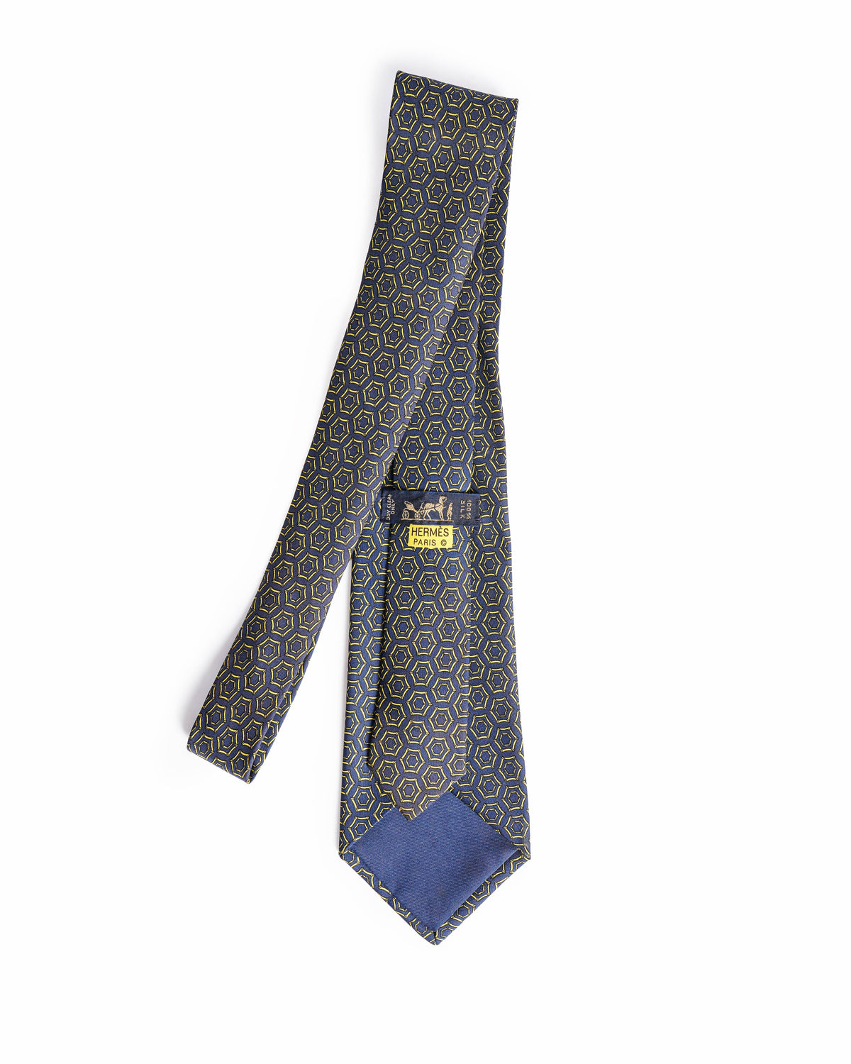 Hermès Geometric Hexagon Printed Silk Tie In Ink Blue