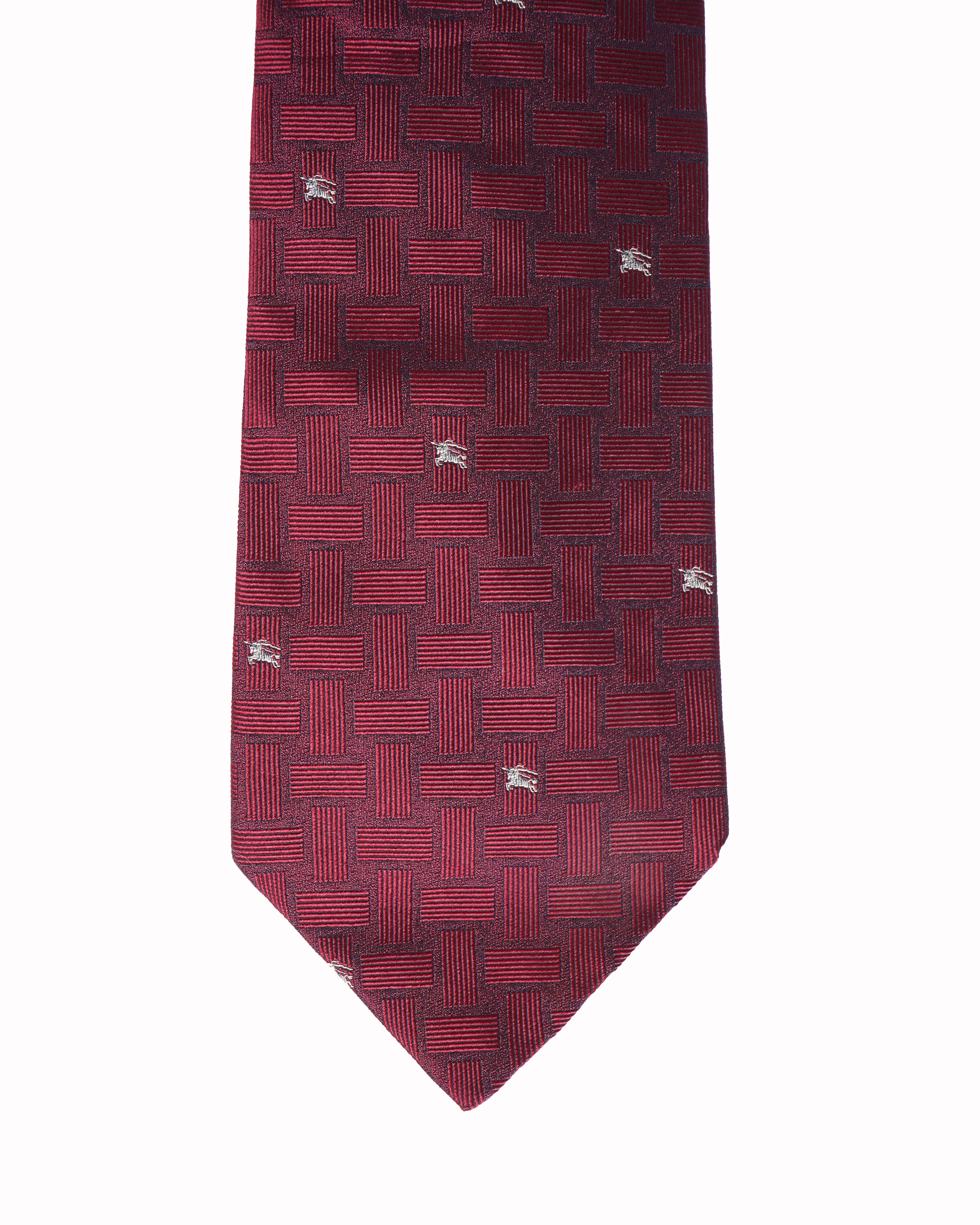 Burberry red check pattern equestrian knight logo tie