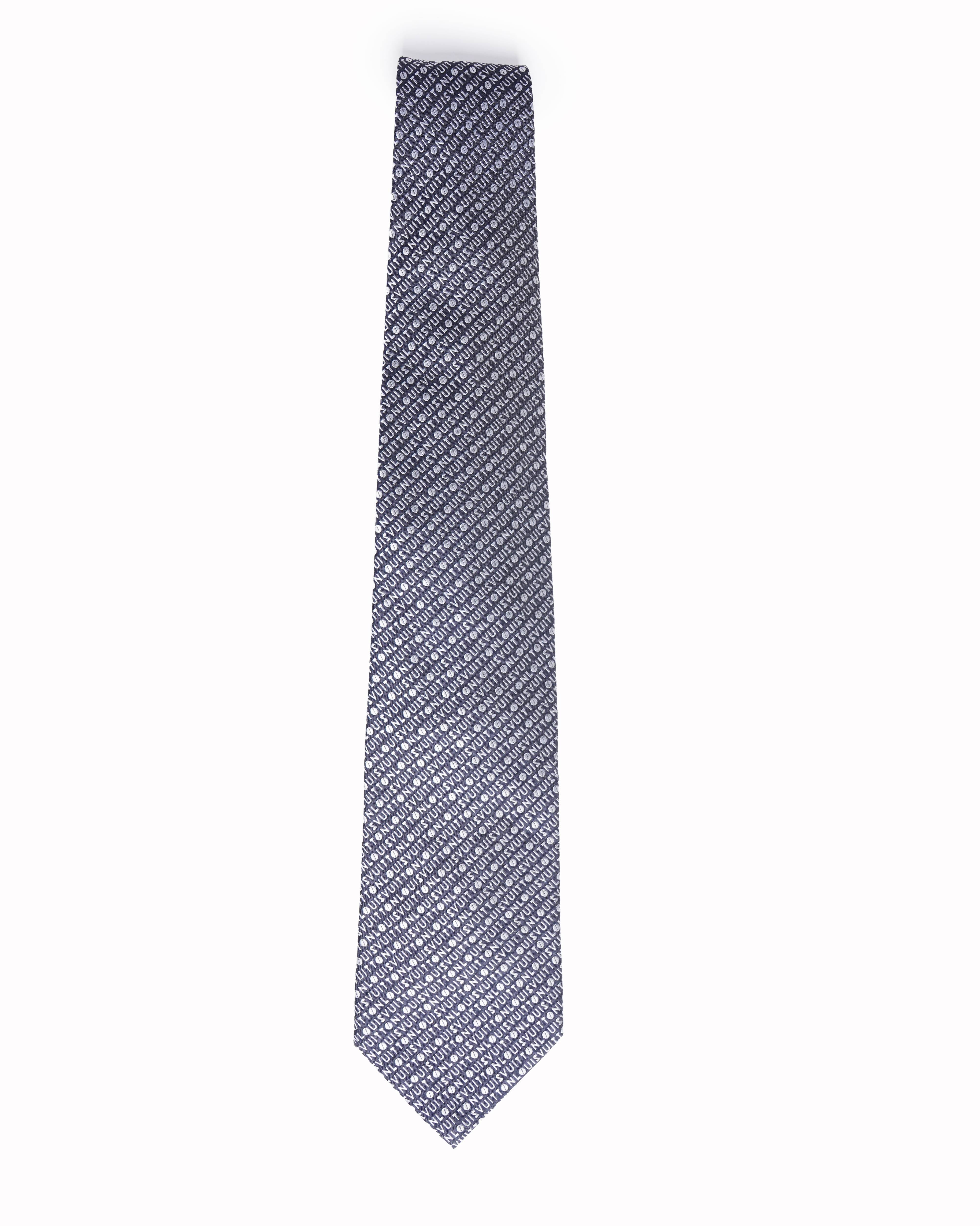 Louis Vuitton Navy Blue with white Logo Script tie