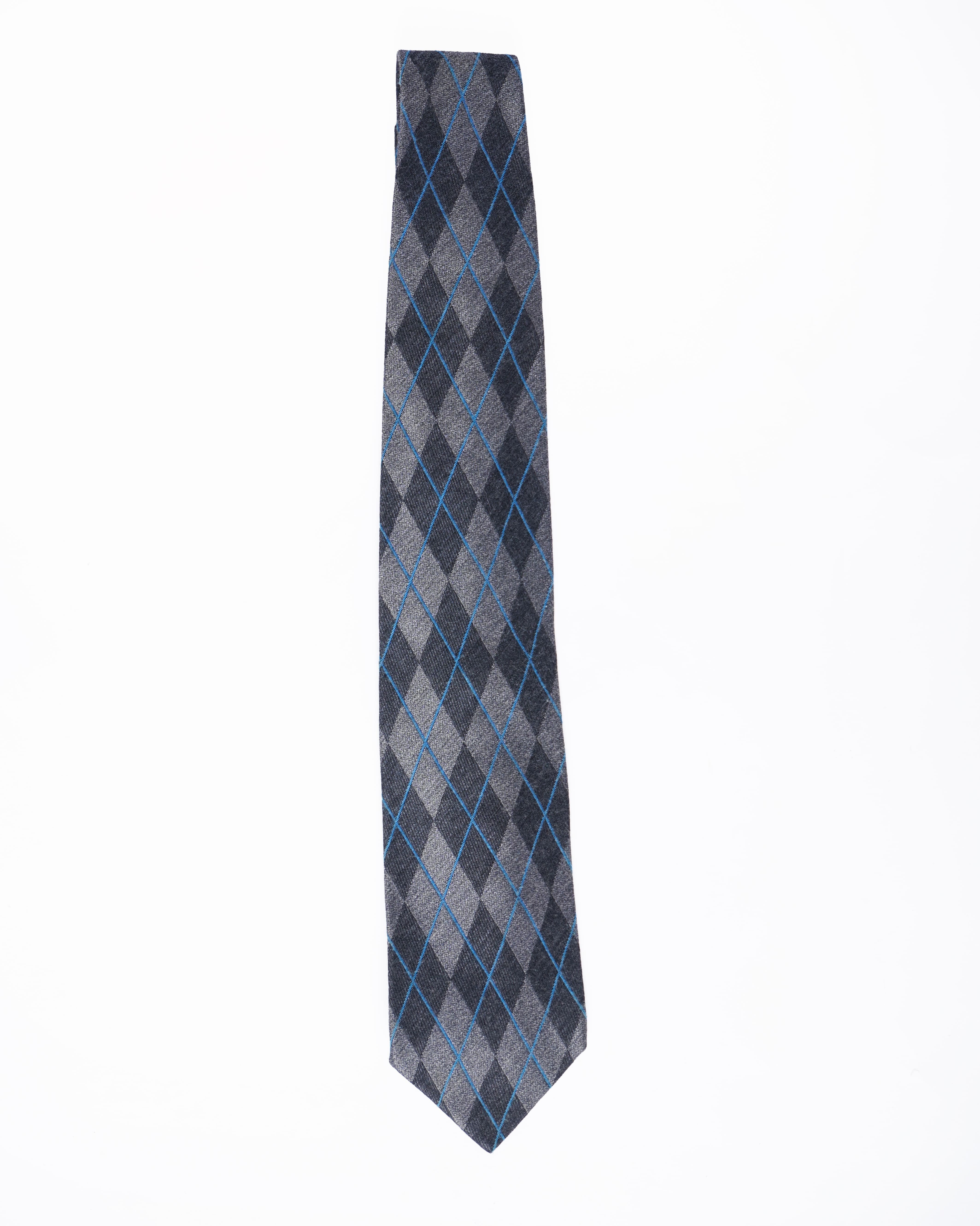 Burberry Checkered Tie In Grey & Navy Combination