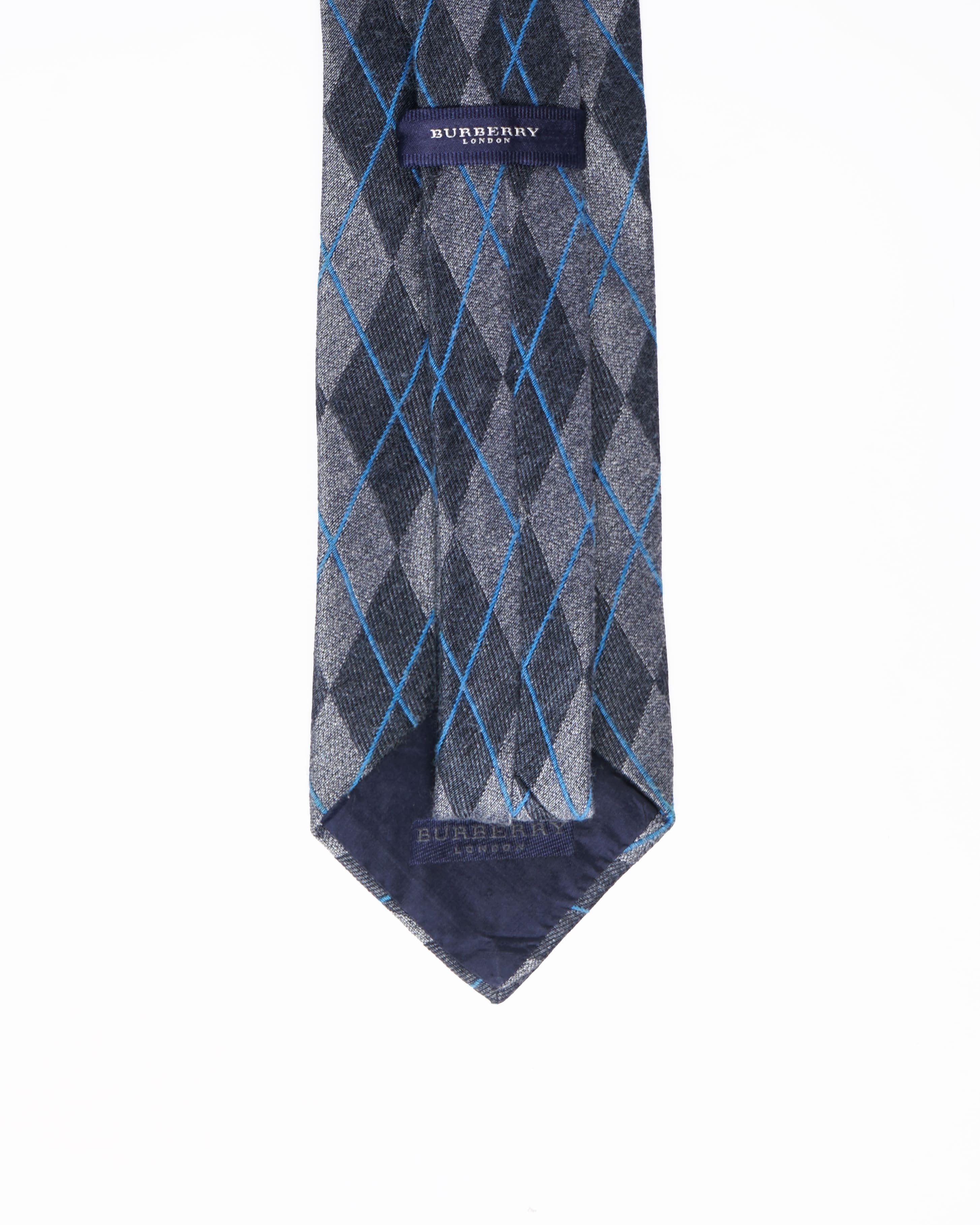 Burberry Checkered Tie In Grey & Navy Combination