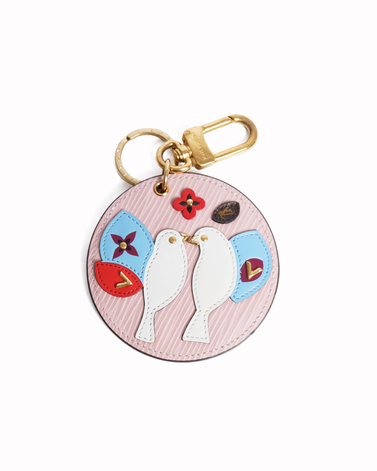 New Louis Vuitton Bird Motif Multicolor Leather Circular KeyChain charm