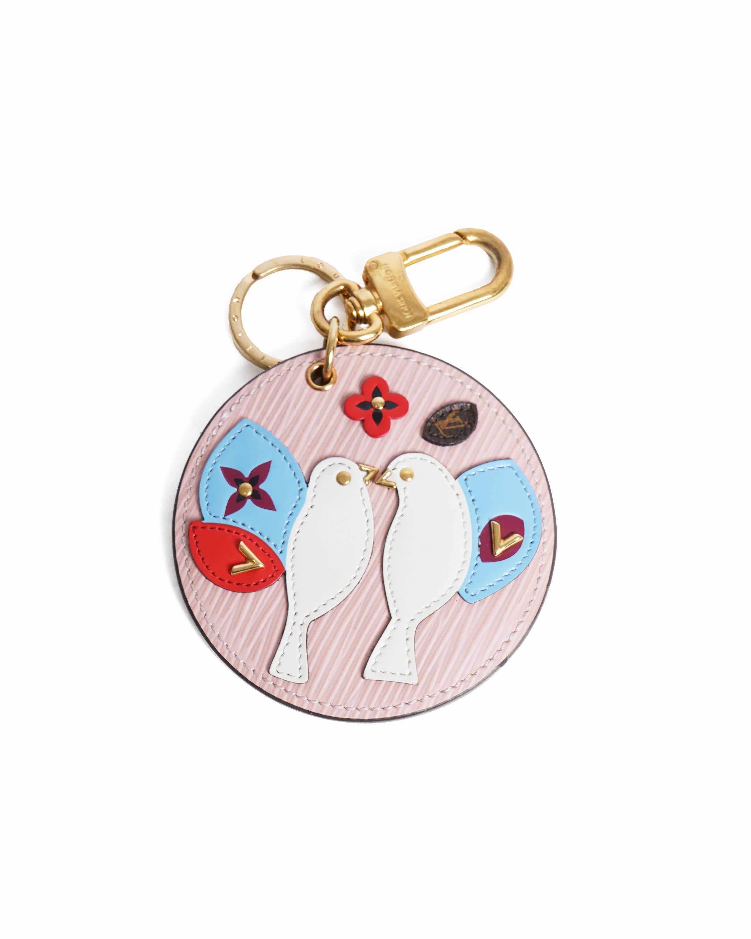 New Louis Vuitton Bird Motif Multicolor Leather Circular KeyChain charm