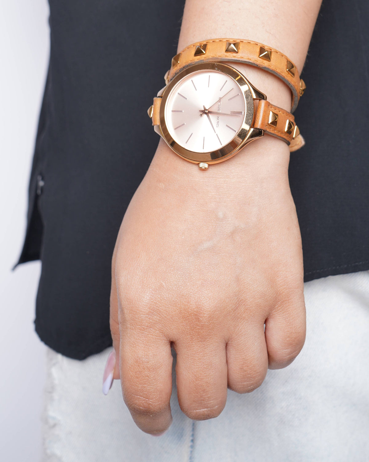 Michael Kors Wrap Around Spikes Detailed Women's Watch In Brown