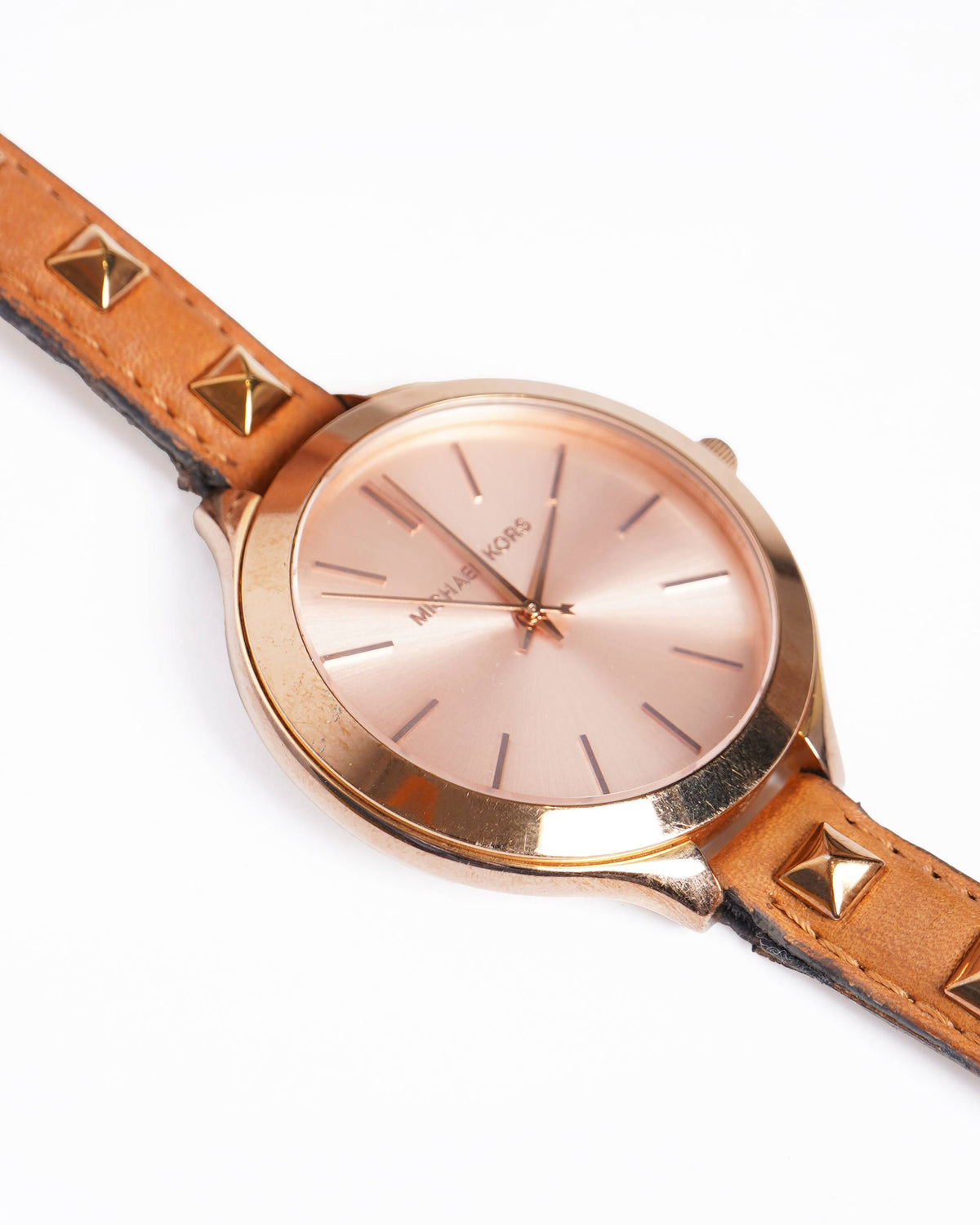 Michael Kors Wrap Around Spikes Detailed Women's Watch In Brown