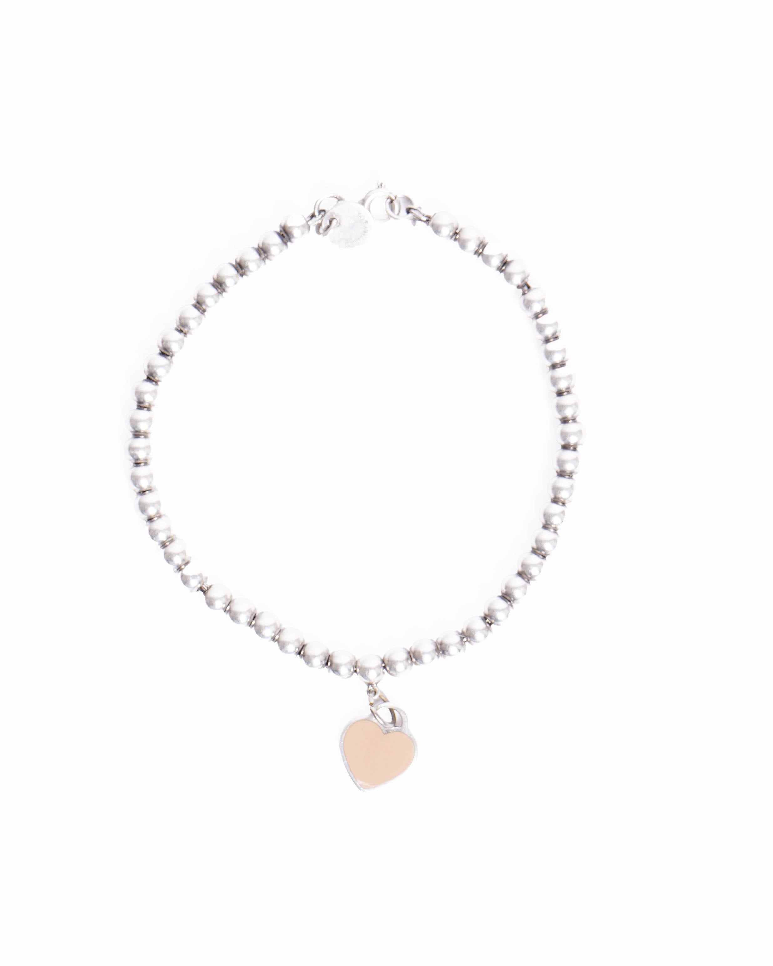 Tiffany & Co. Heart Tag Bead Bracelet In Silver