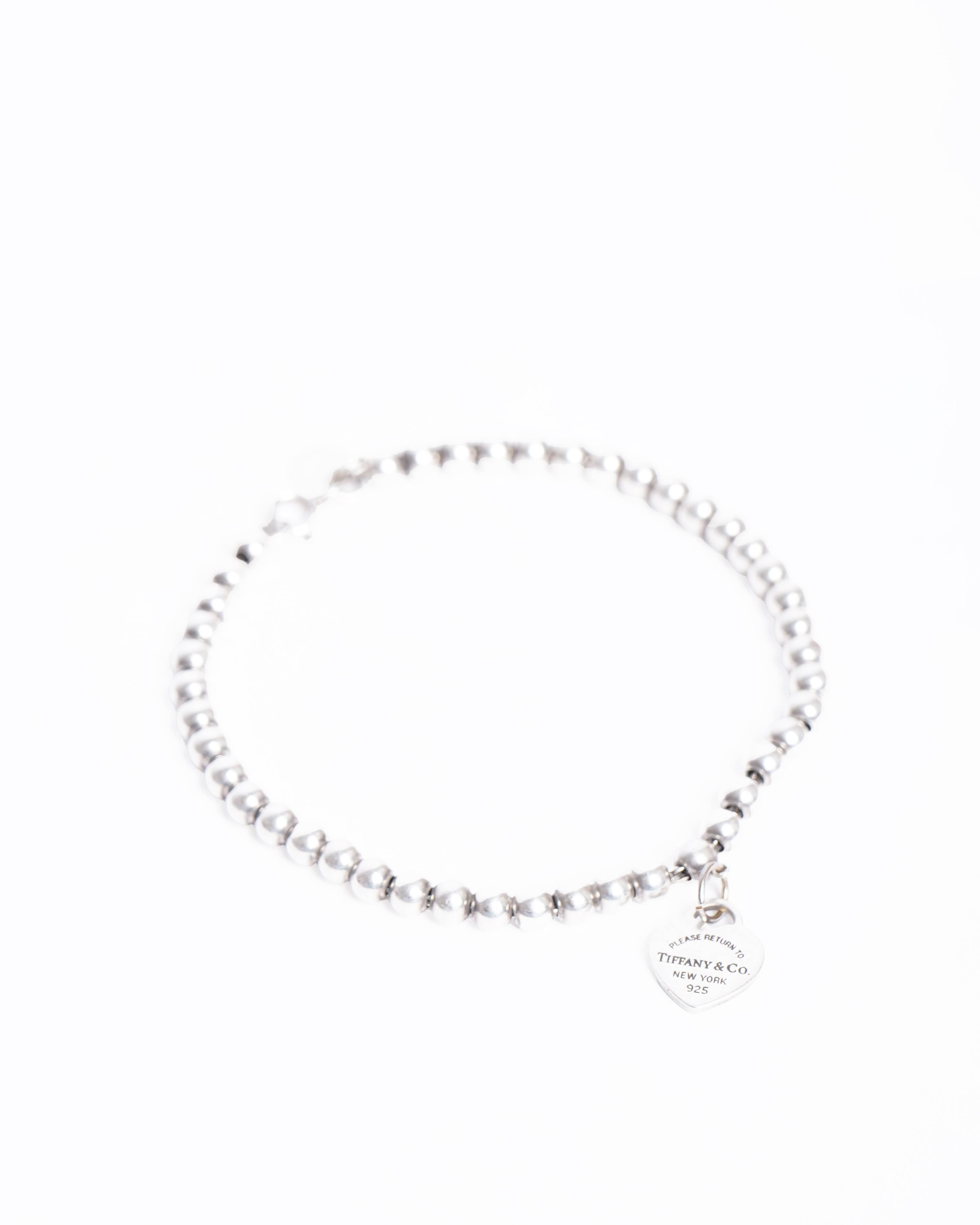 Tiffany & Co. Heart Tag Bead Bracelet In Silver