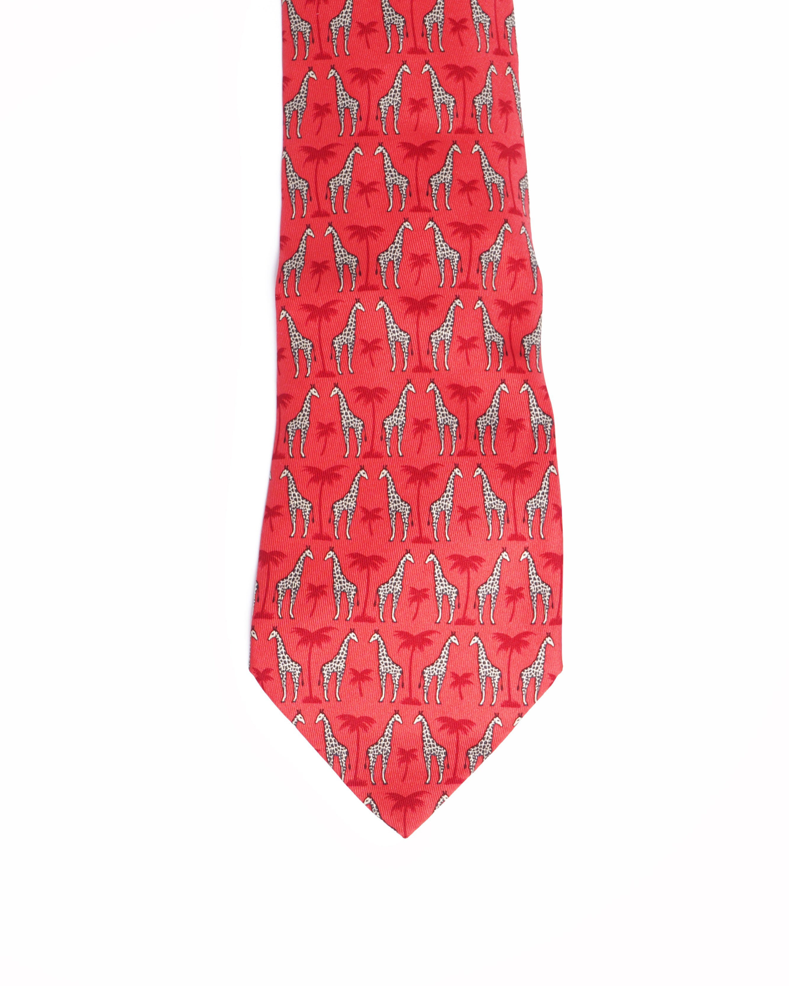 Hermes red silk giraffe tie