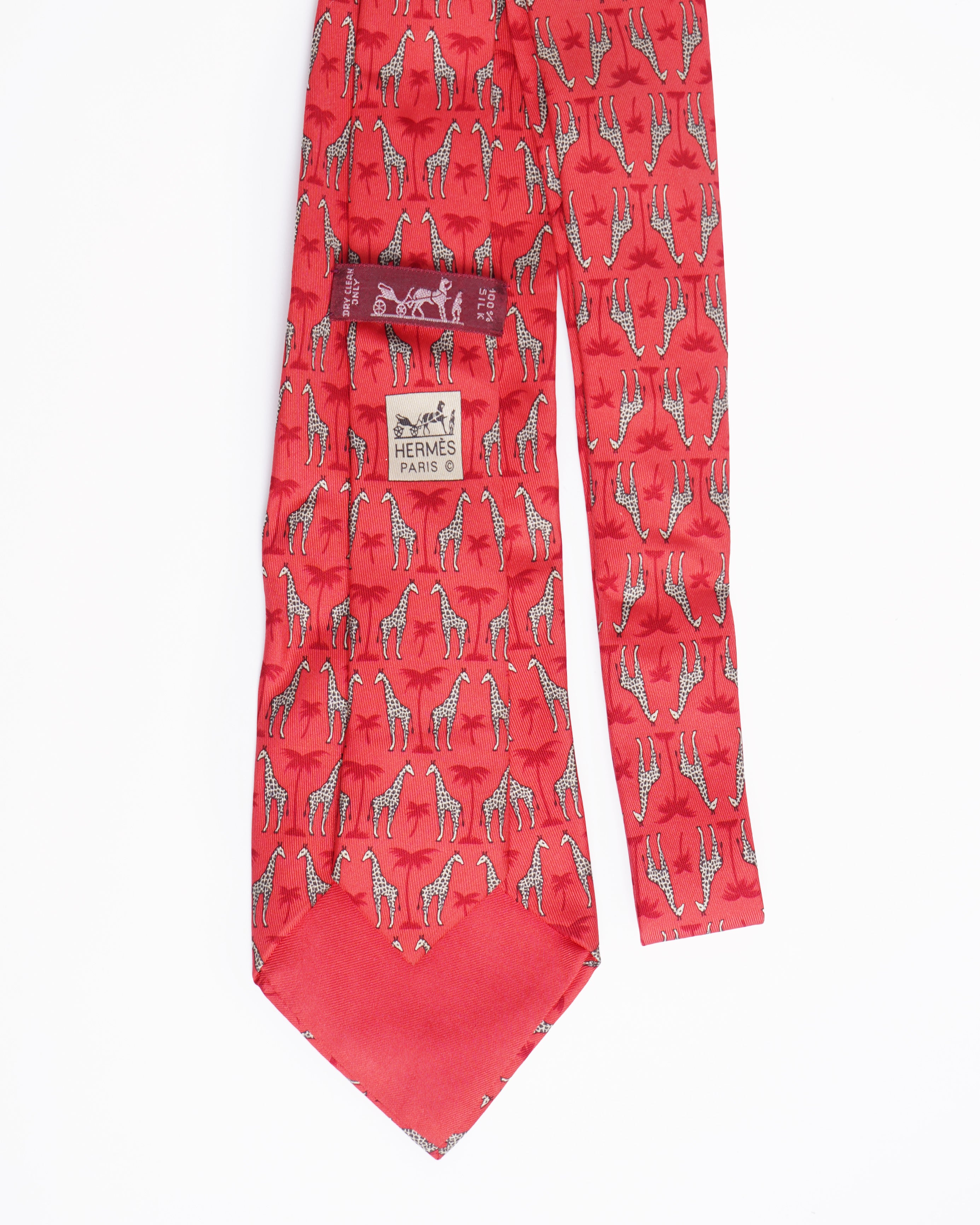 Hermes red silk giraffe tie