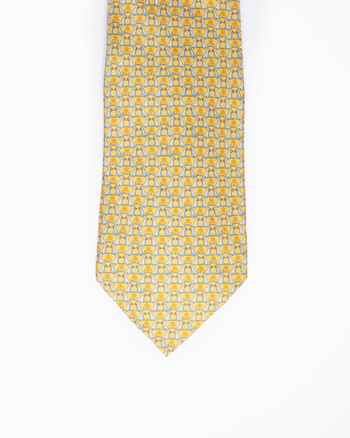 Salvatore ferragamo yellow silk seal animal print tie