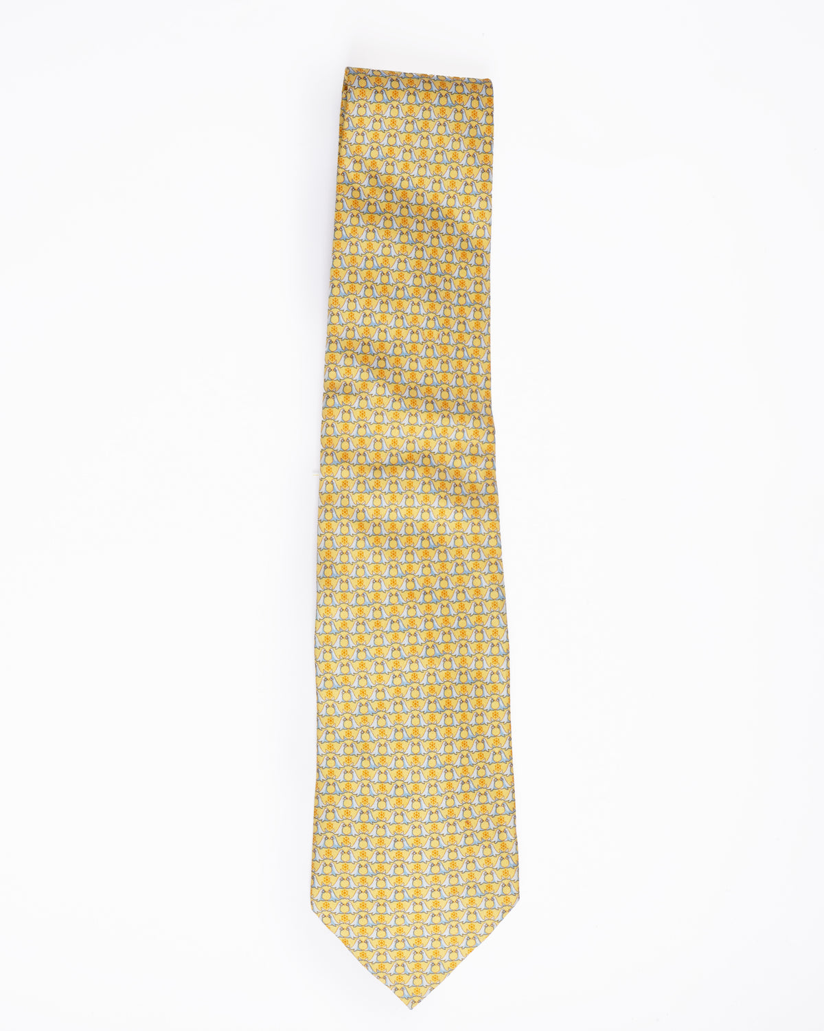 Salvatore ferragamo yellow silk seal animal print tie
