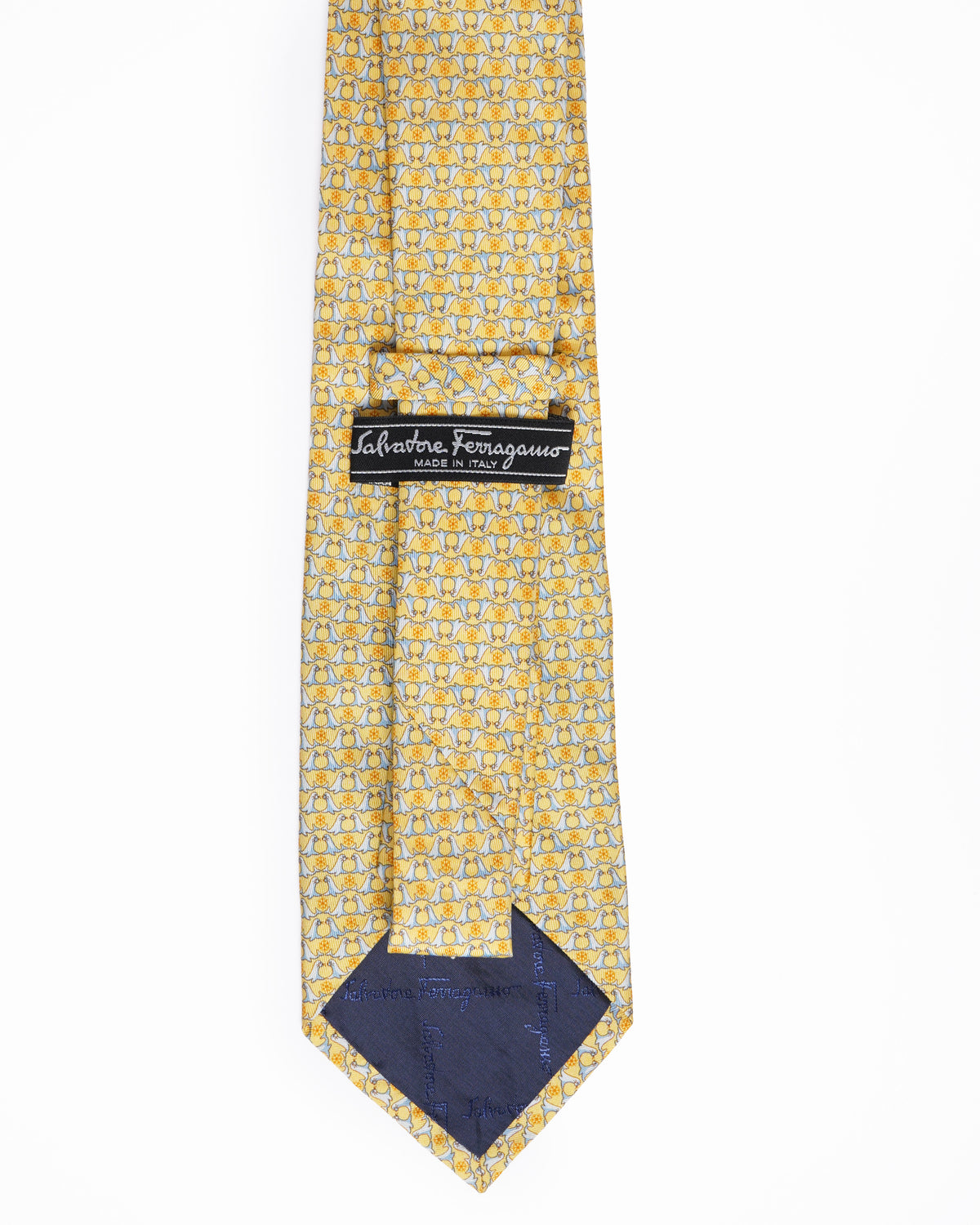 Salvatore ferragamo yellow silk seal animal print tie