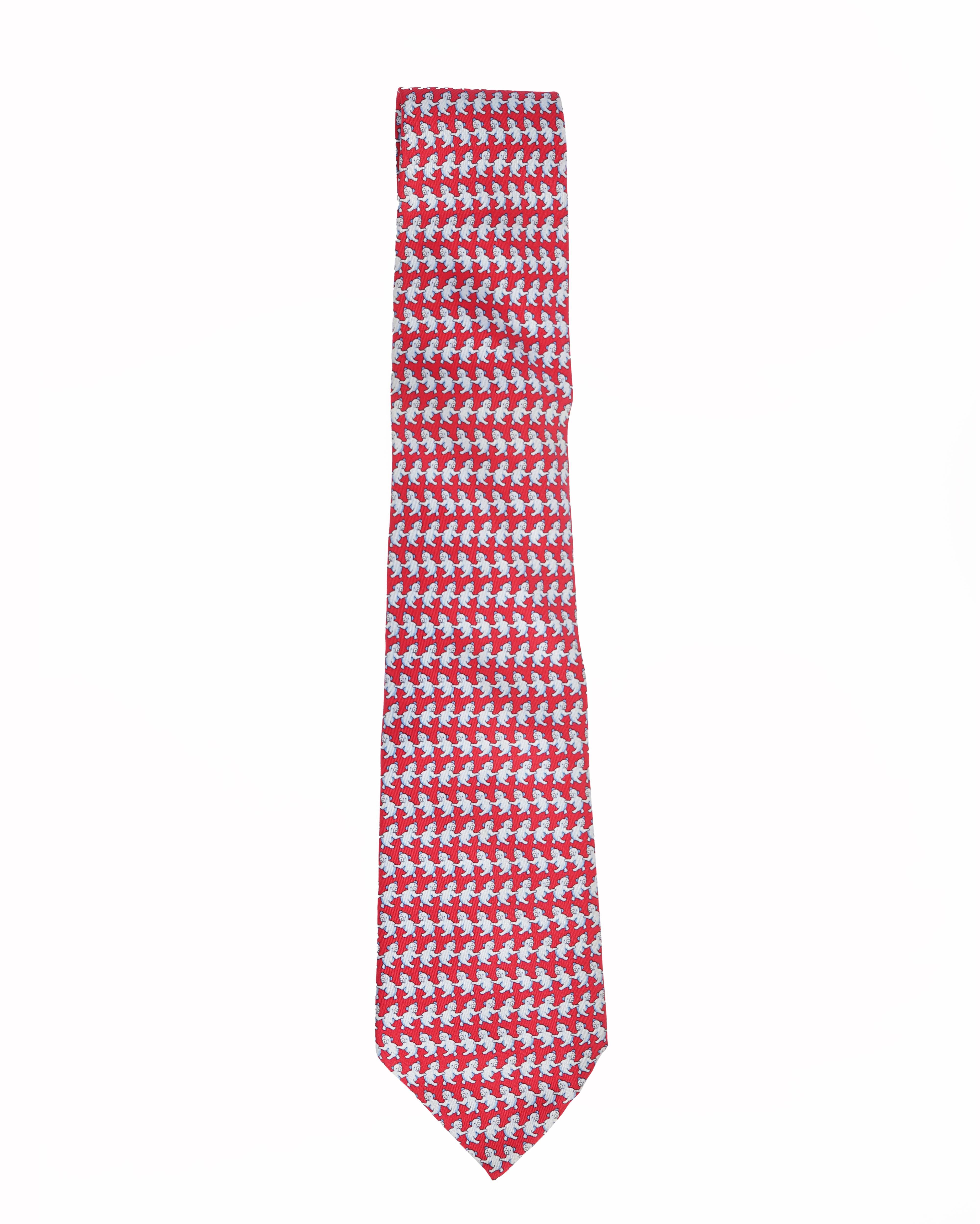 Hermes bear printed silk tie in red