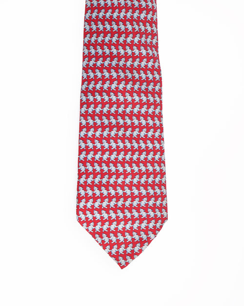 Hermes bear printed silk tie in red