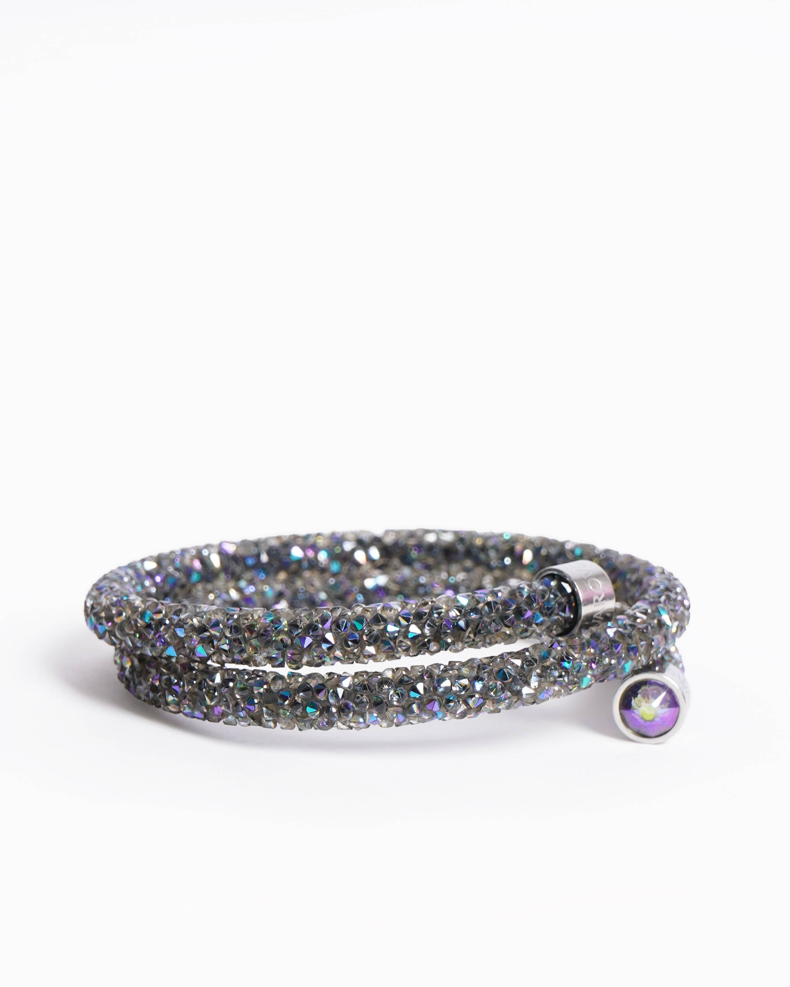 Swarovski Crystal Silver Bangle: Double Wrap Cuff Bracelet