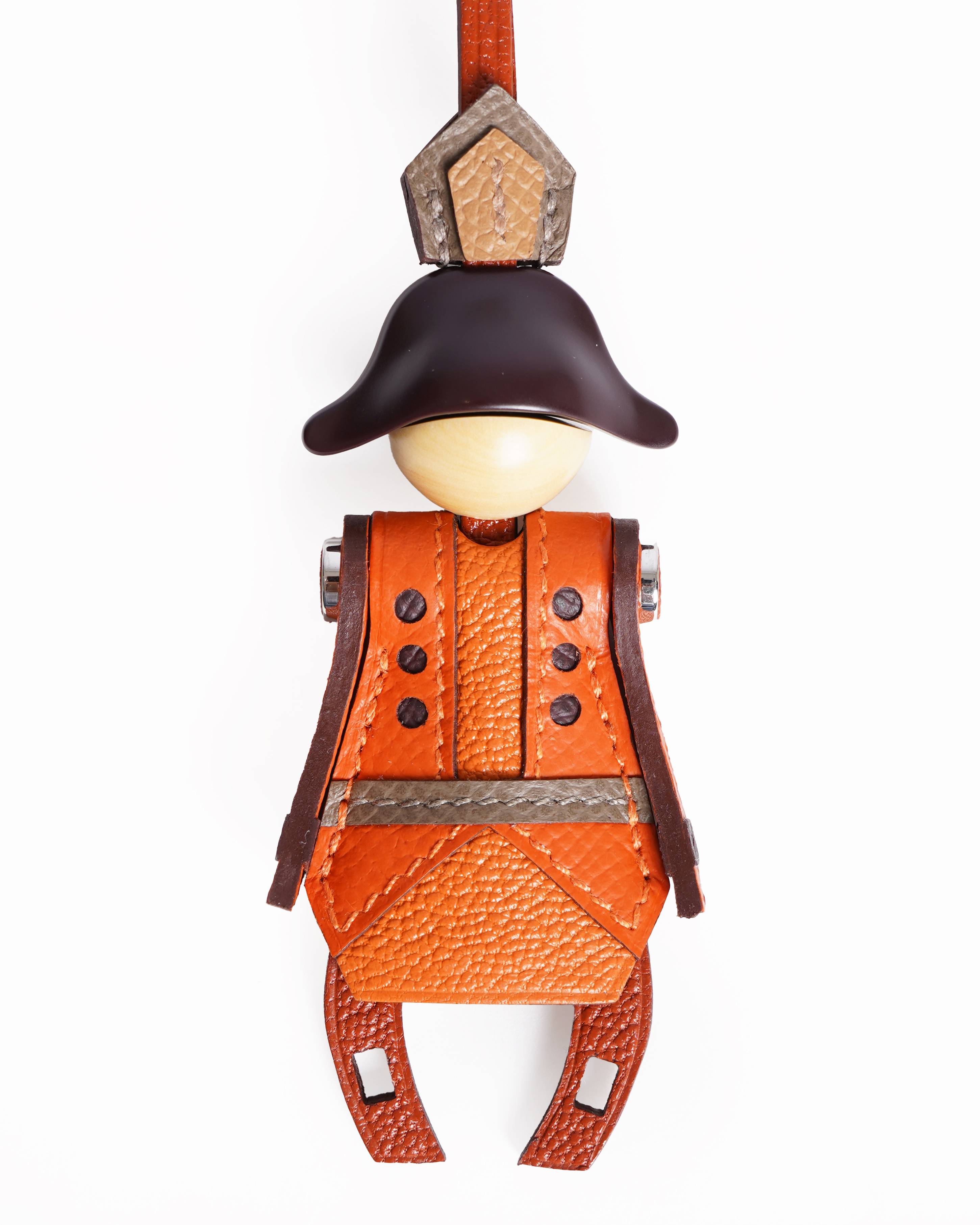 New Hermes Epson Chevre Mysore Artificer Bag Charm In Cuivre / Feu / Orange / Étoupe / Biscuit / Rouge sellier