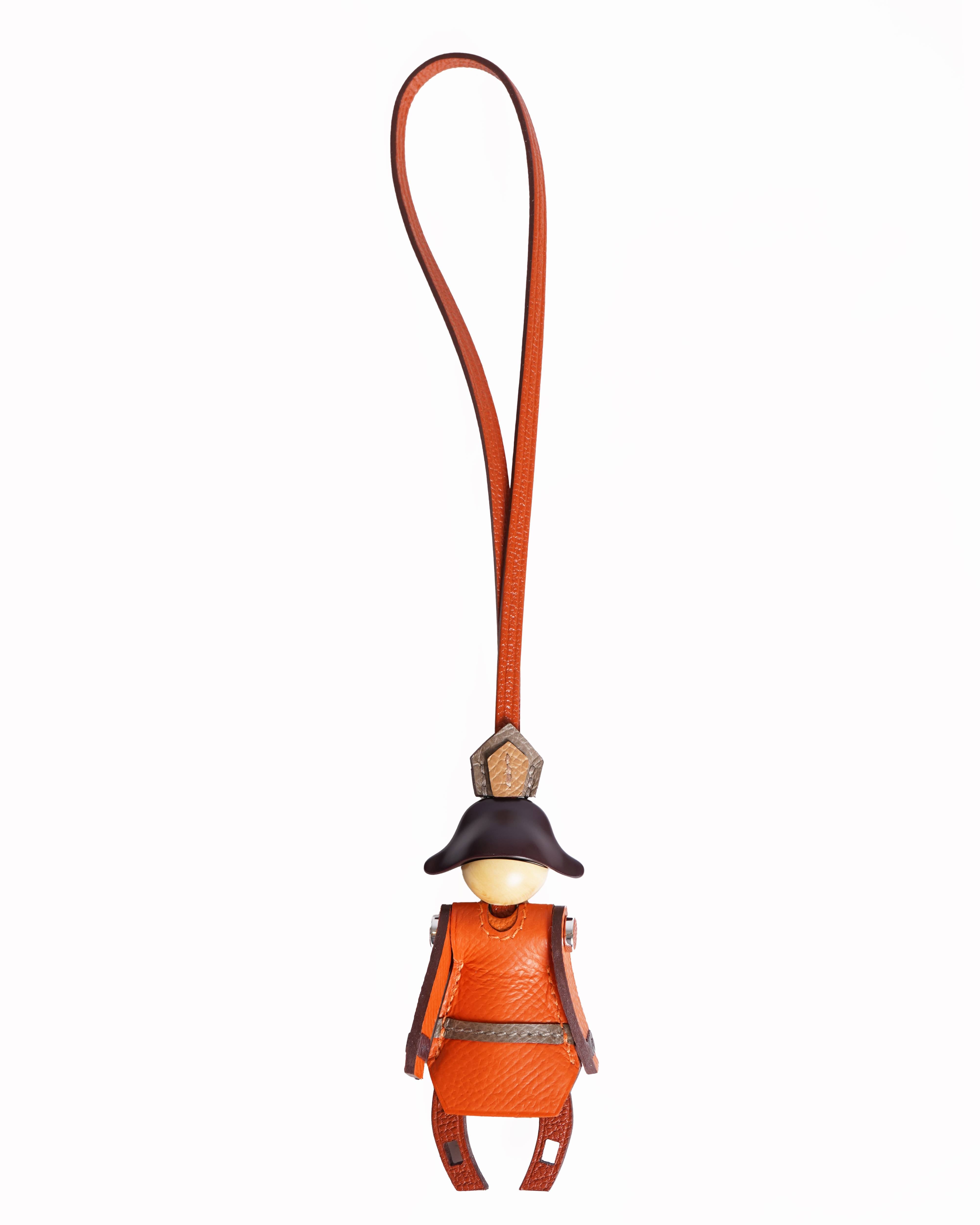 New Hermes Epson Chevre Mysore Artificer Bag Charm In Cuivre / Feu / Orange / Étoupe / Biscuit / Rouge sellier