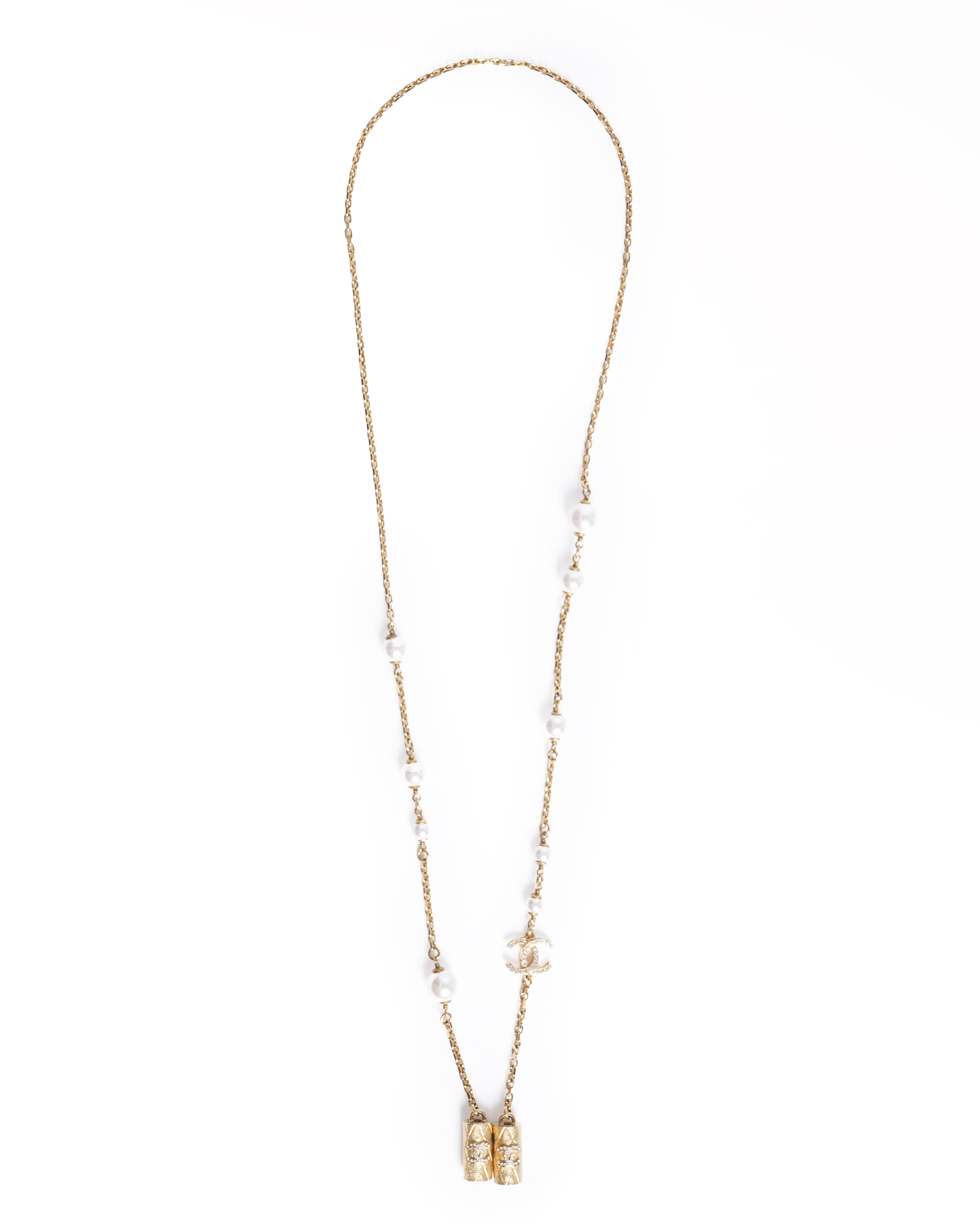 New Chanel cc pearl gold necklace