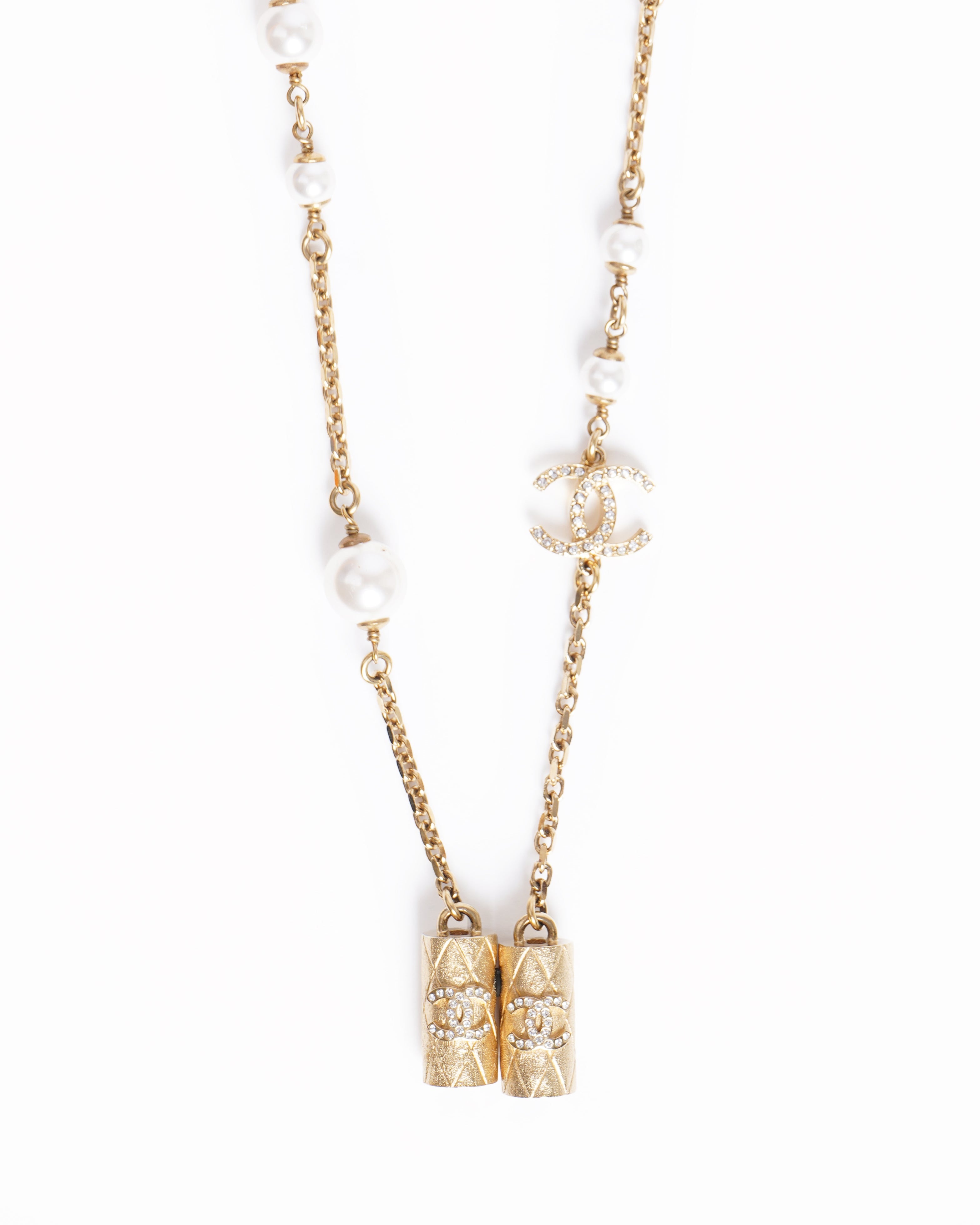 New Chanel cc pearl gold necklace