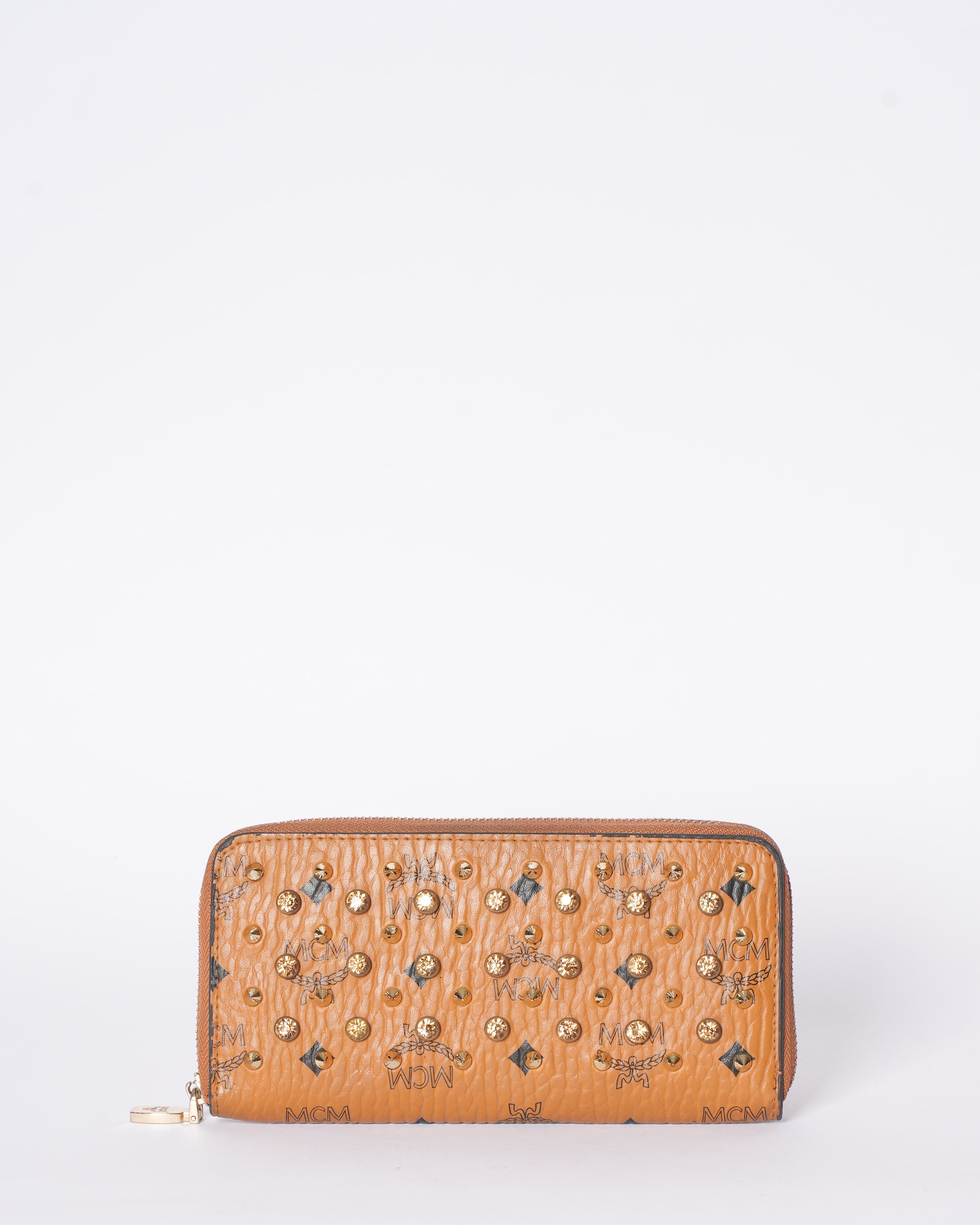 MCM Zip Around Wallet In Visetos Original With Spike Detailing