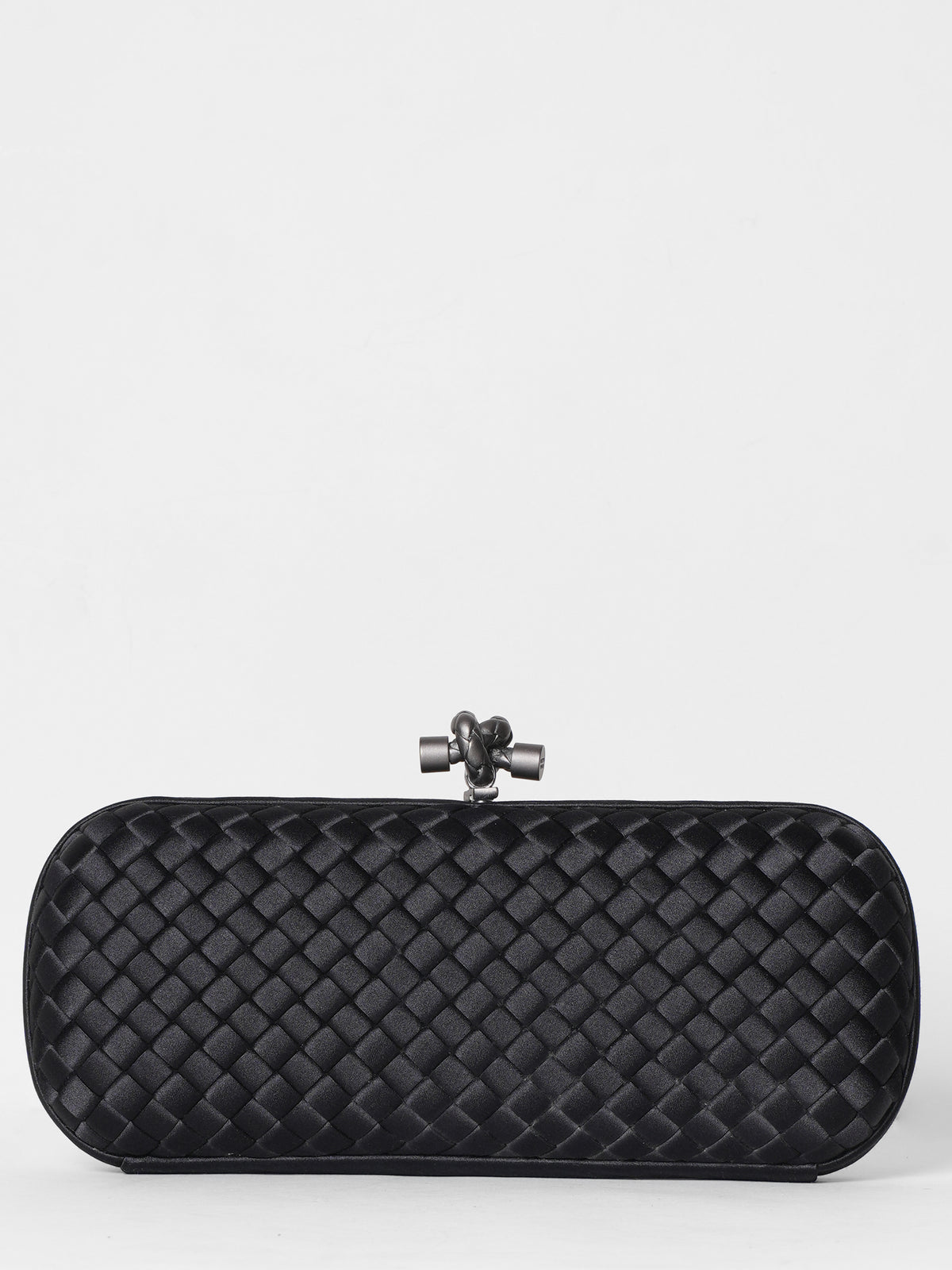 Bottega Veneta Black Intrecciato Silk Stretch Knot Clutch