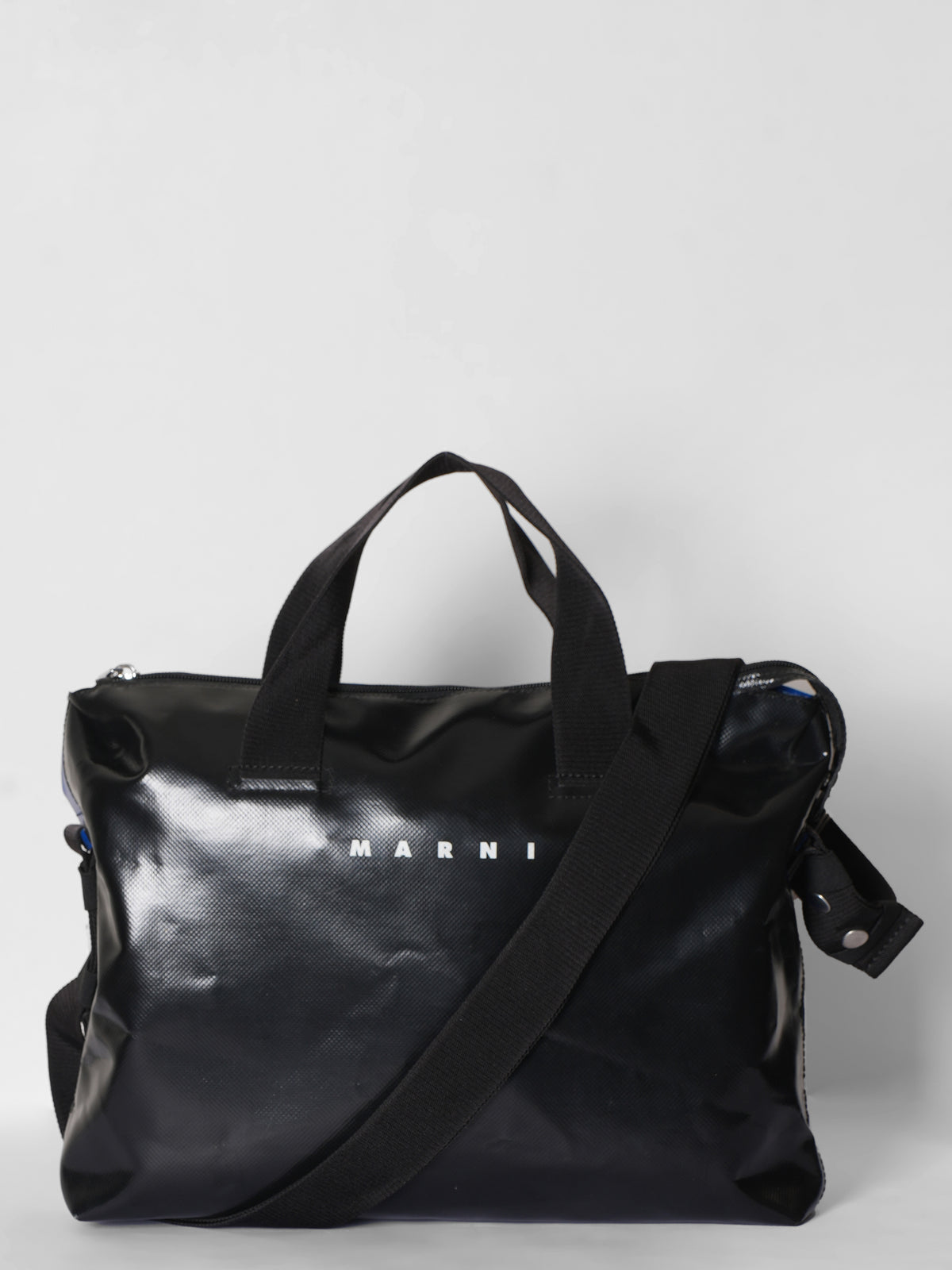 Marni Bi Coloured Black & Blue PVC Tribeca Carry All Tote Messenger Bag