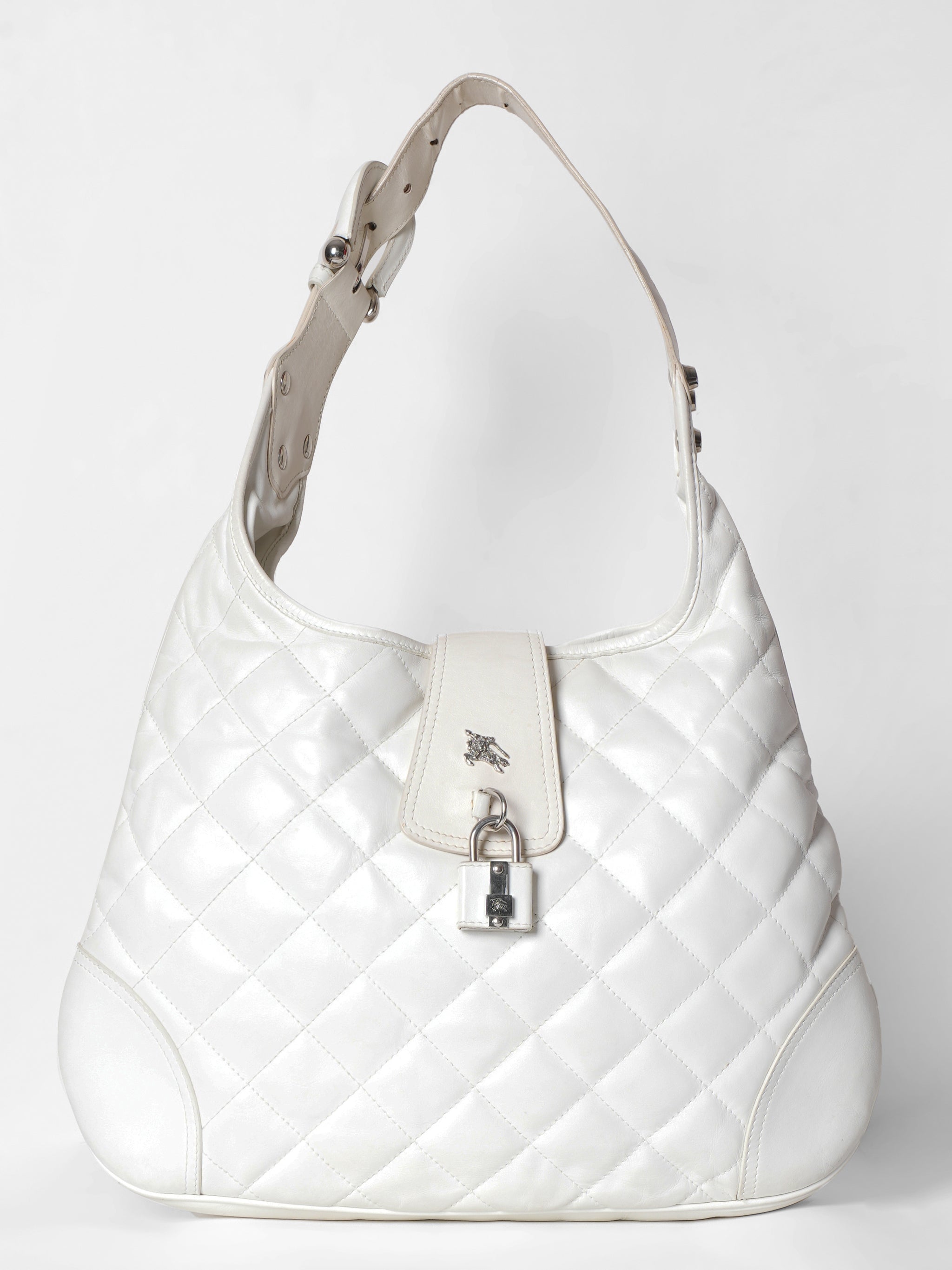 Burberry White Quilted Leather Brook Hobo Bag