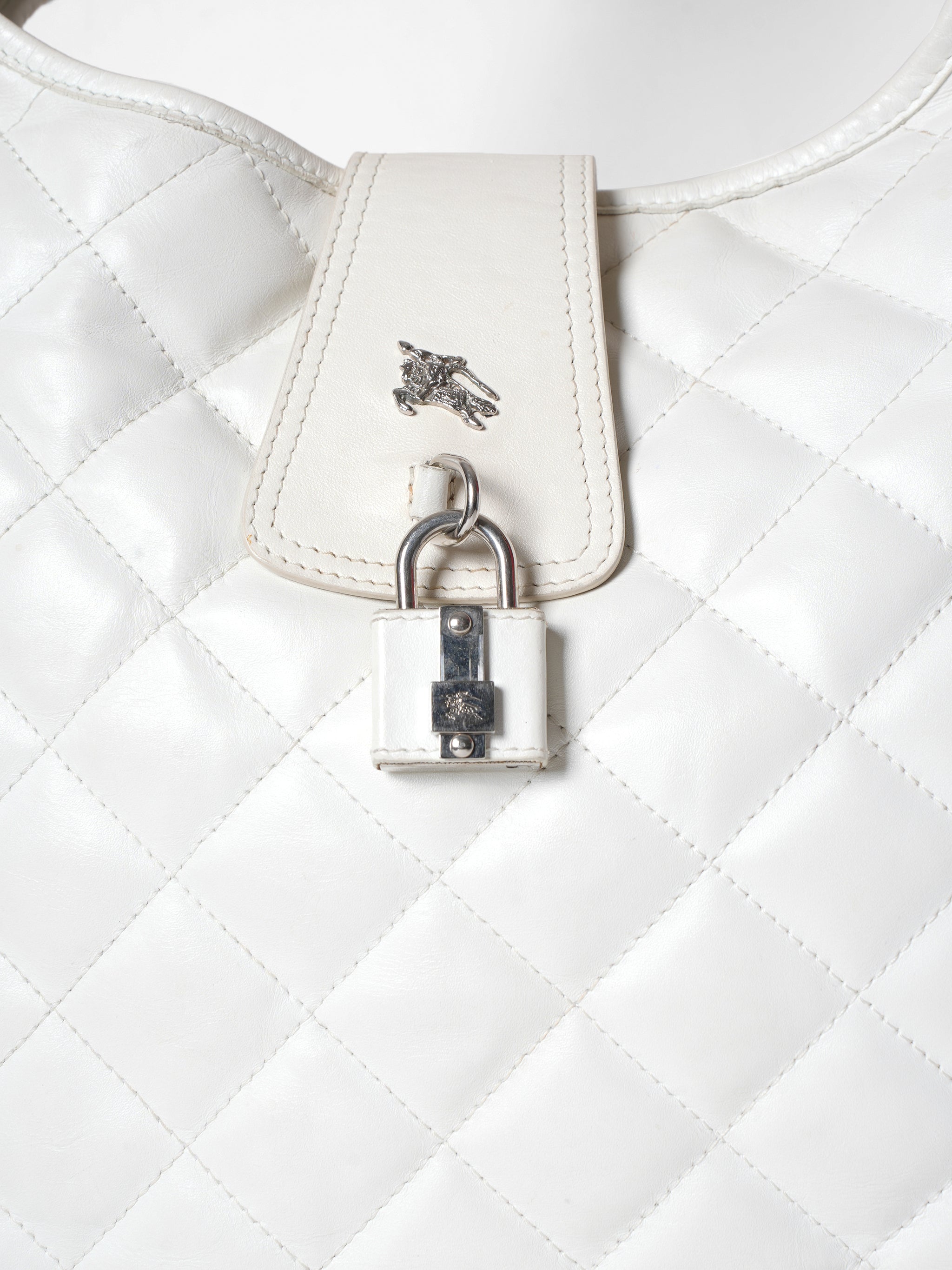 Burberry White Quilted Leather Brook Hobo Bag