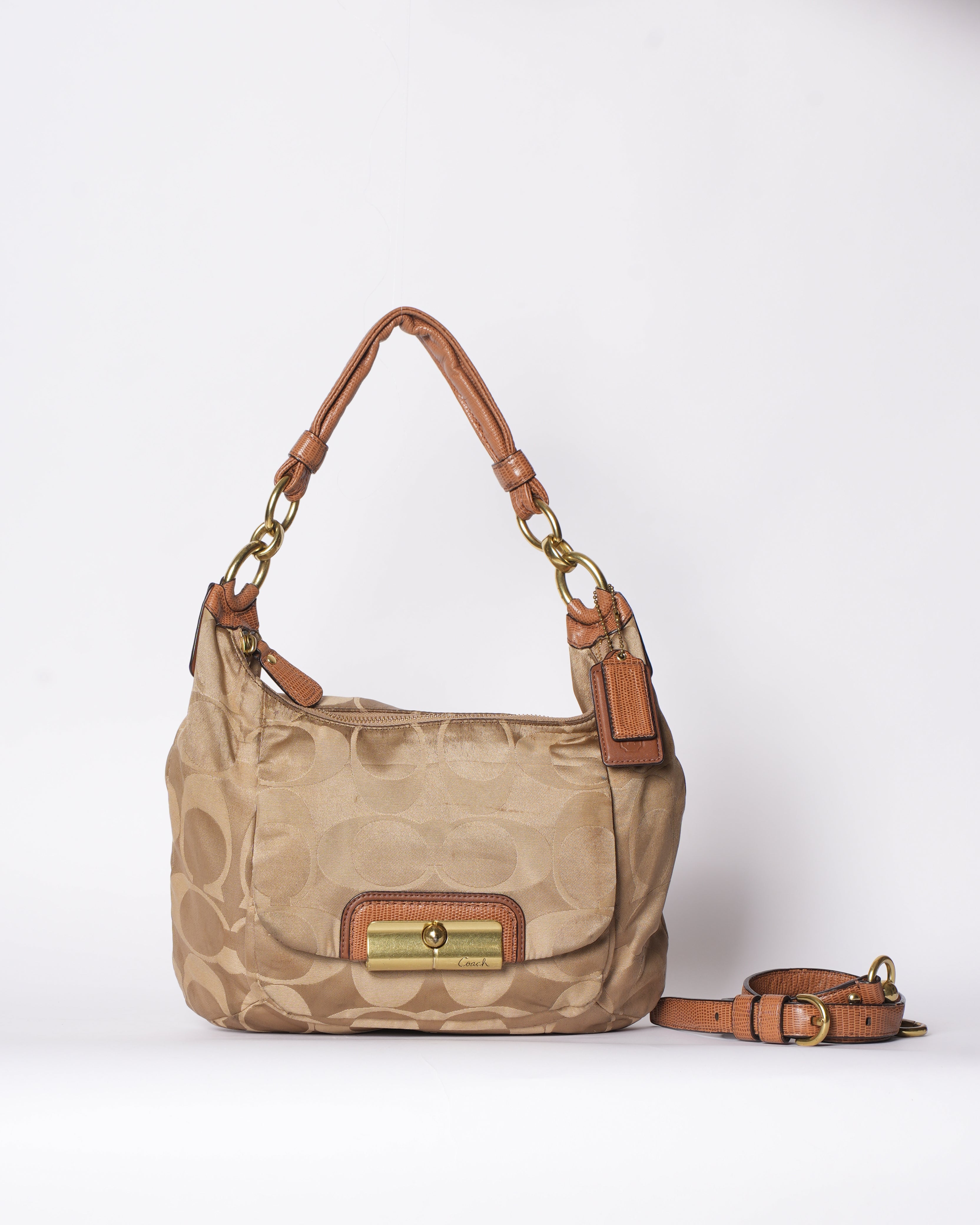 Coach Beige Signature Canvas & Leather Kristin Hobo