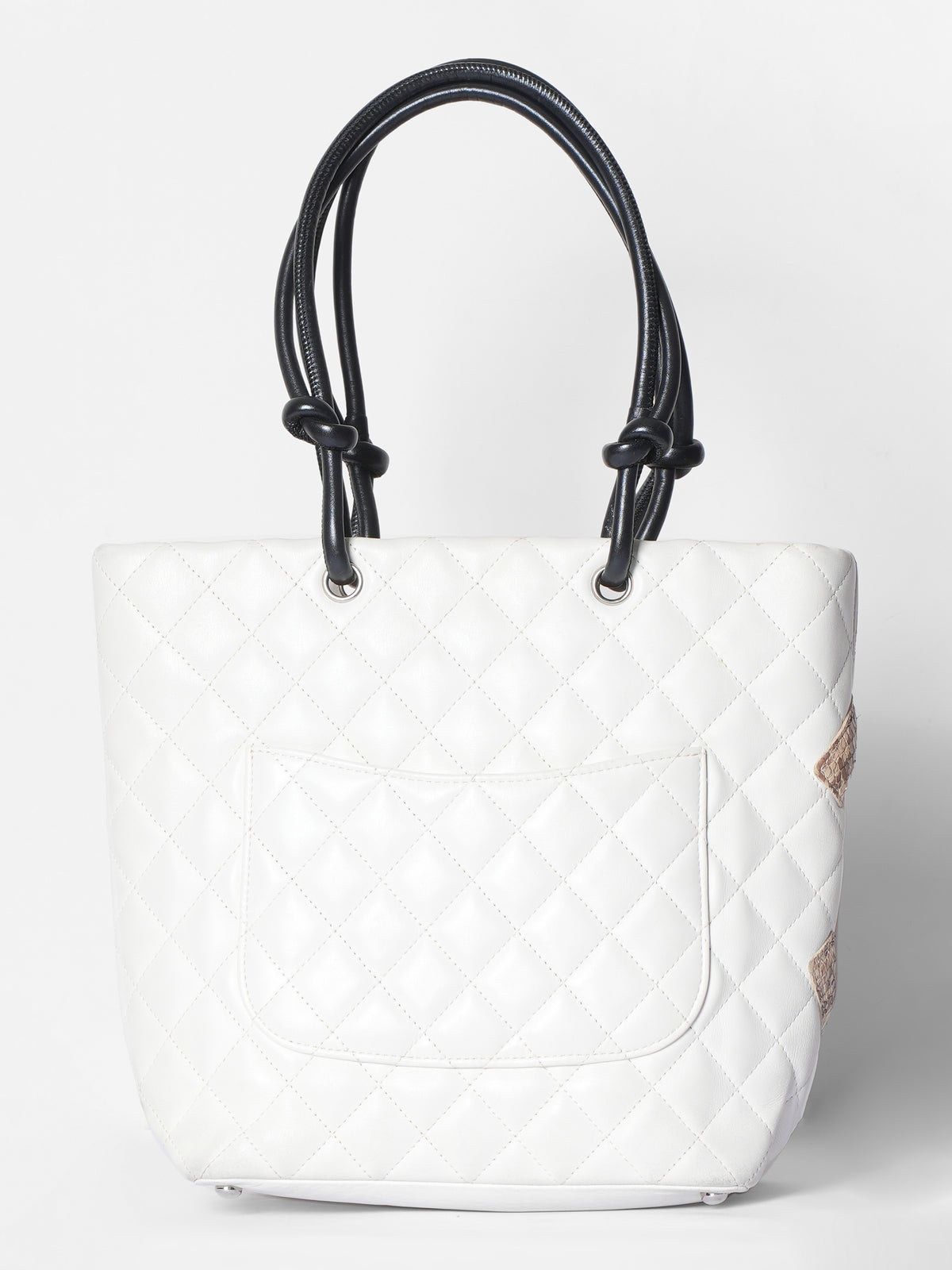 Chanel White Quilted Leather & Python Ligne Cambon Tote