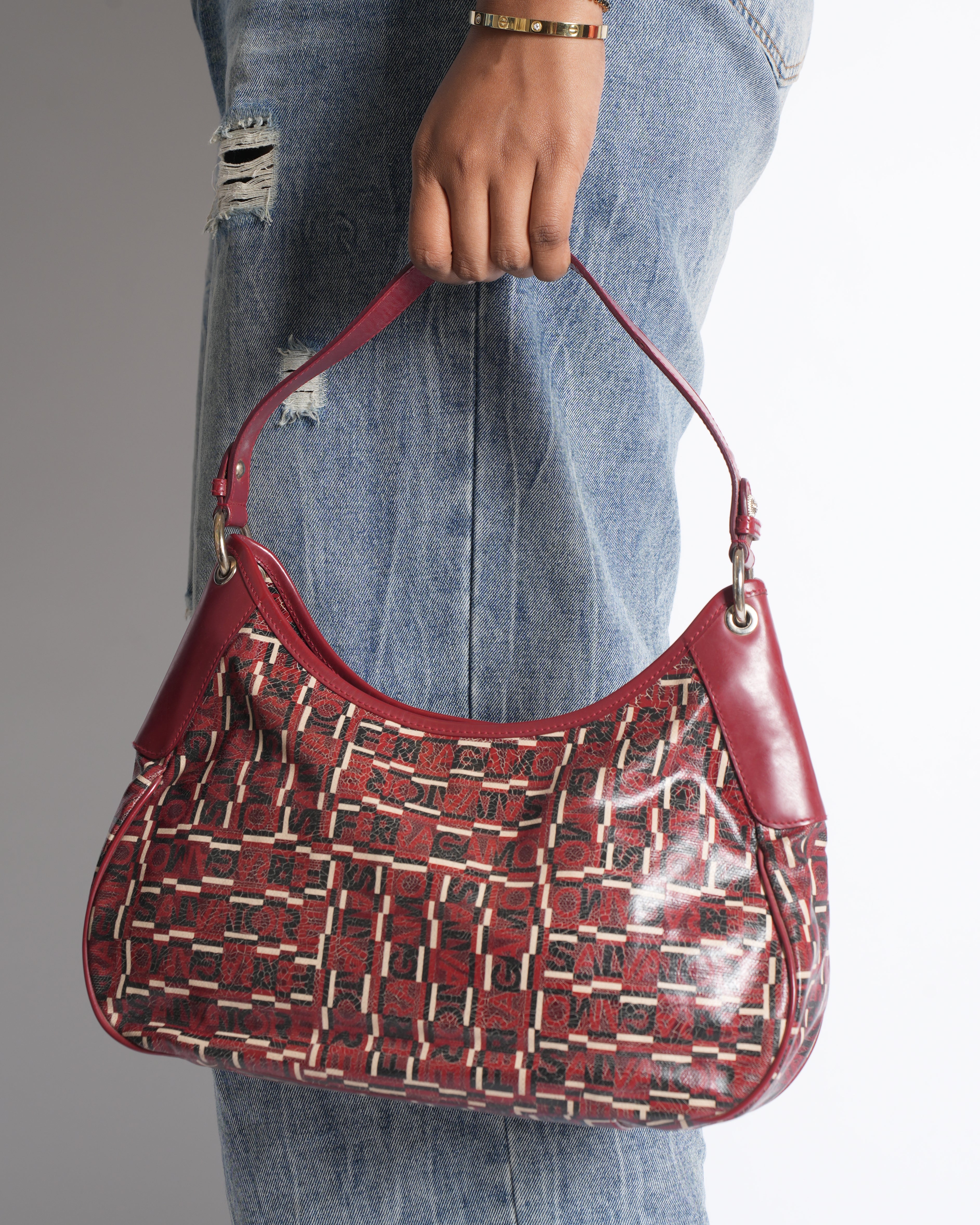 Salvatore Ferragamo red printed  shoulder bag