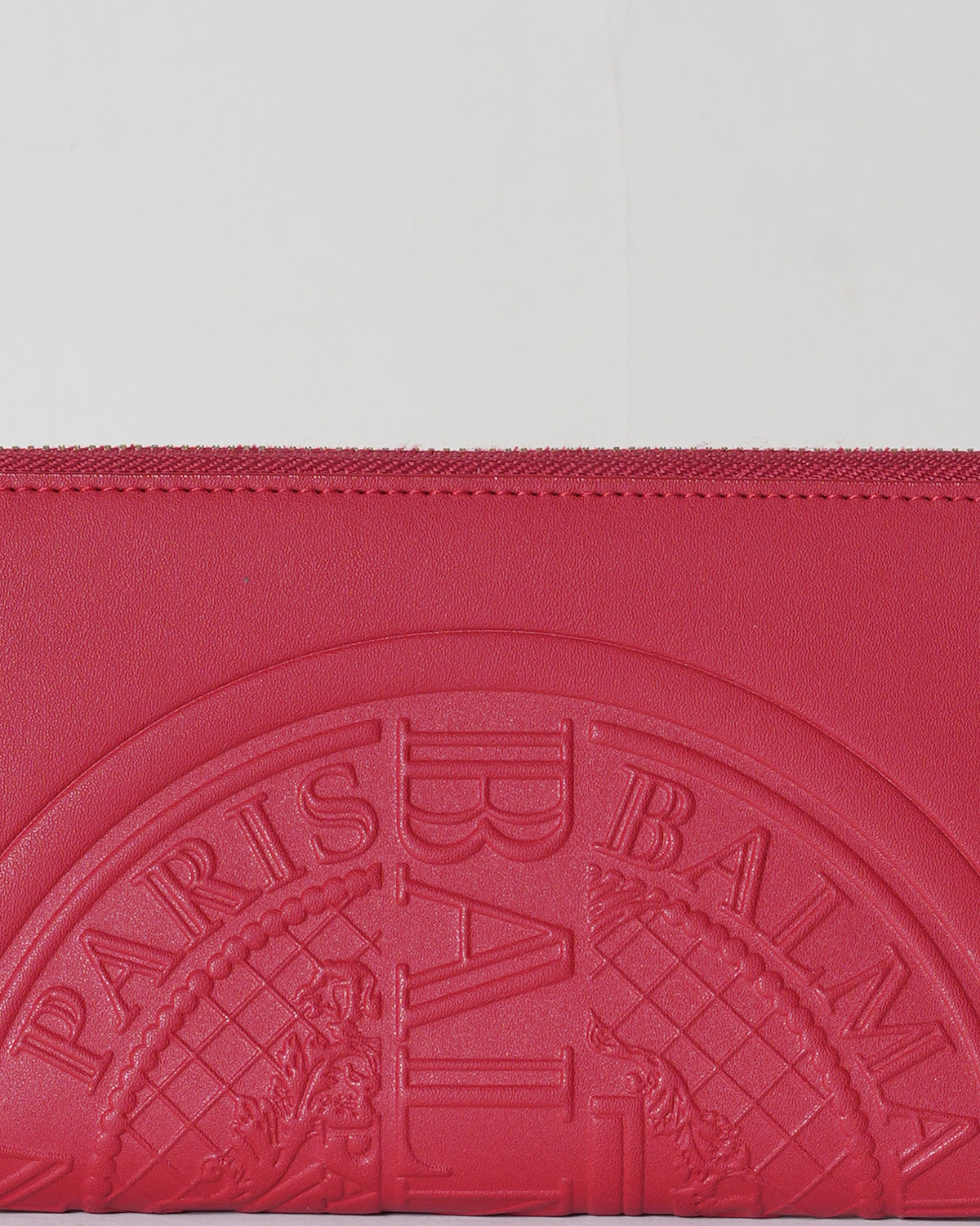 New Balmain Leather Zip Around Wallet In Red