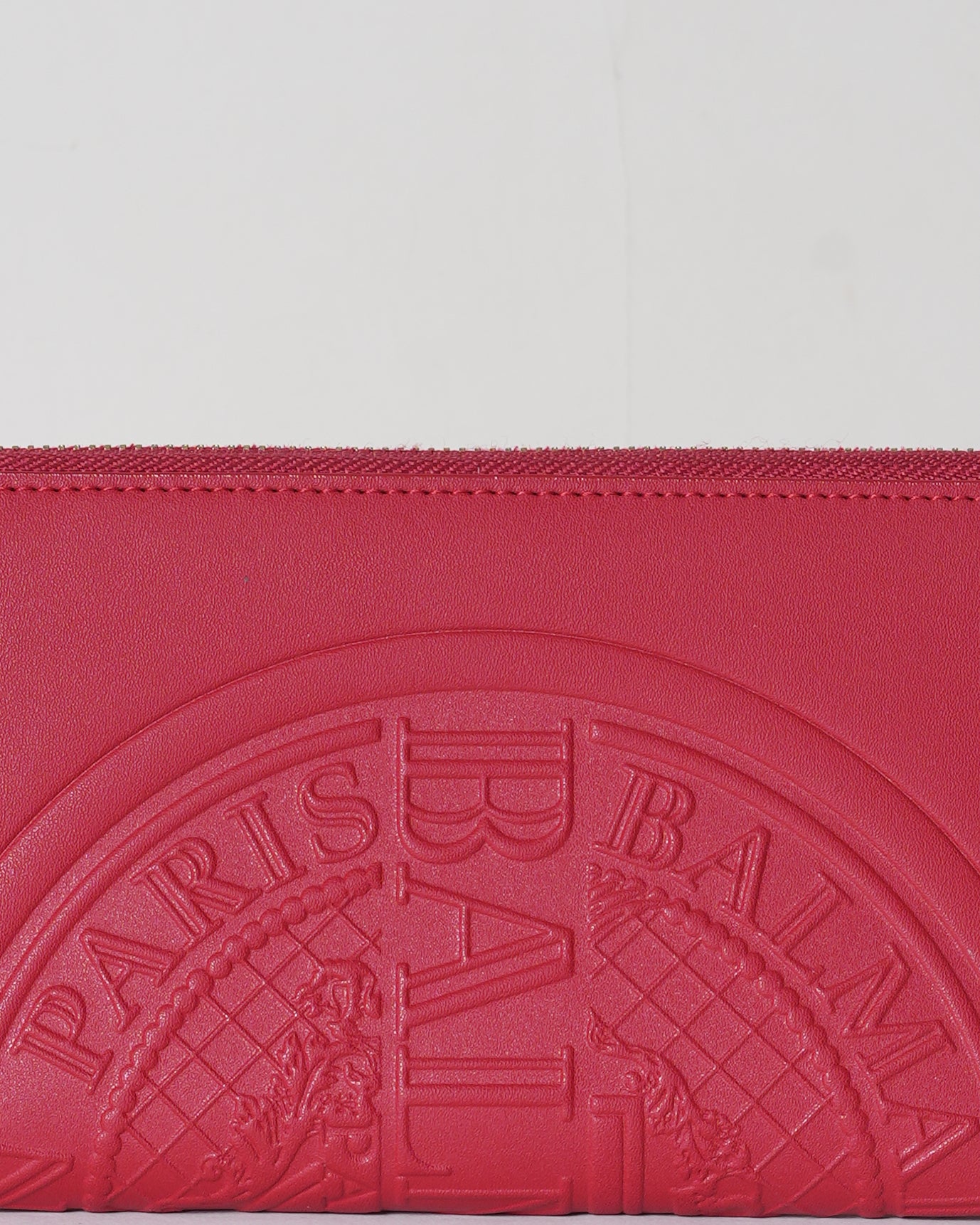 New Balmain Leather Zip Around Wallet In Red