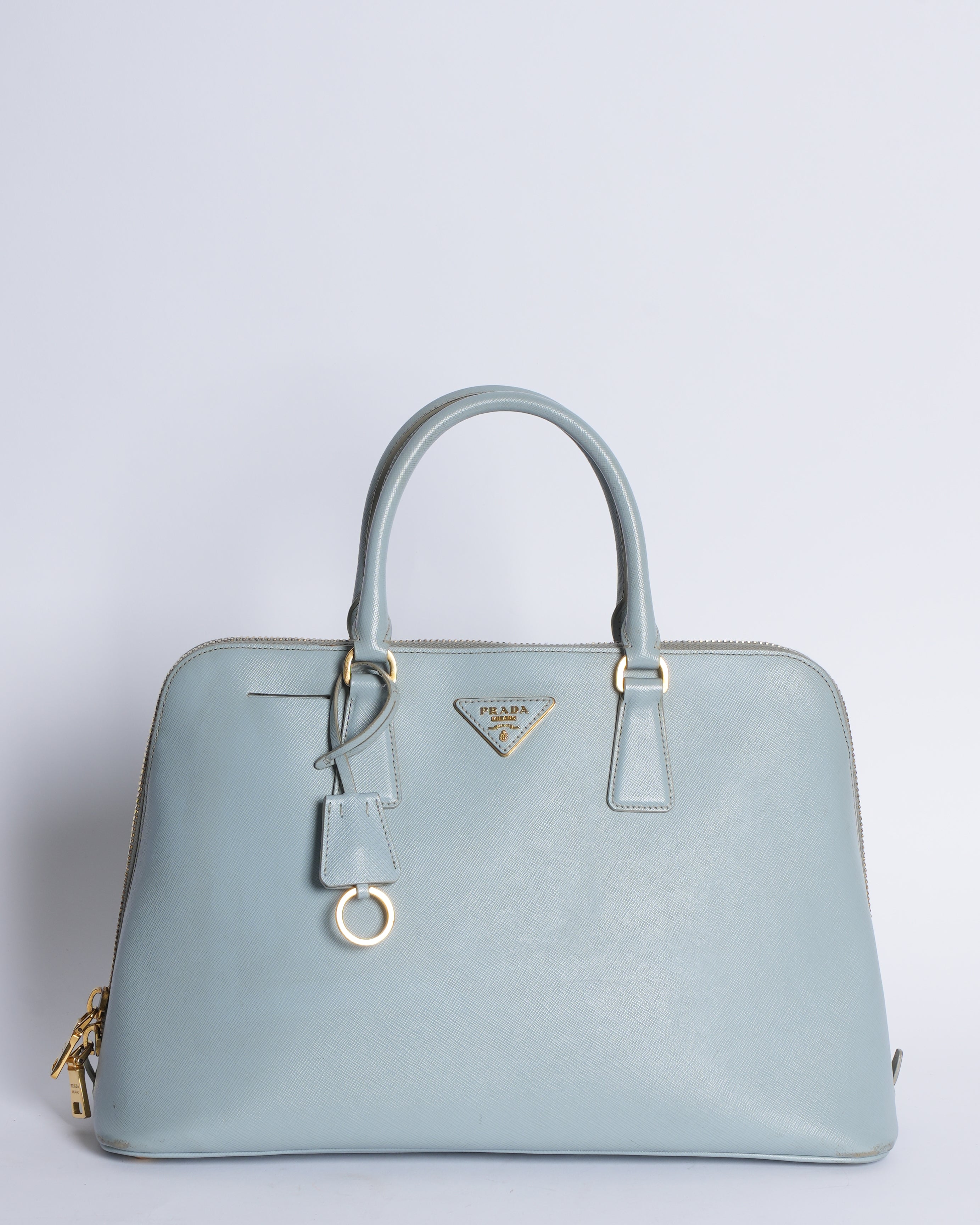 Prada blue saffiano lux leather satchel