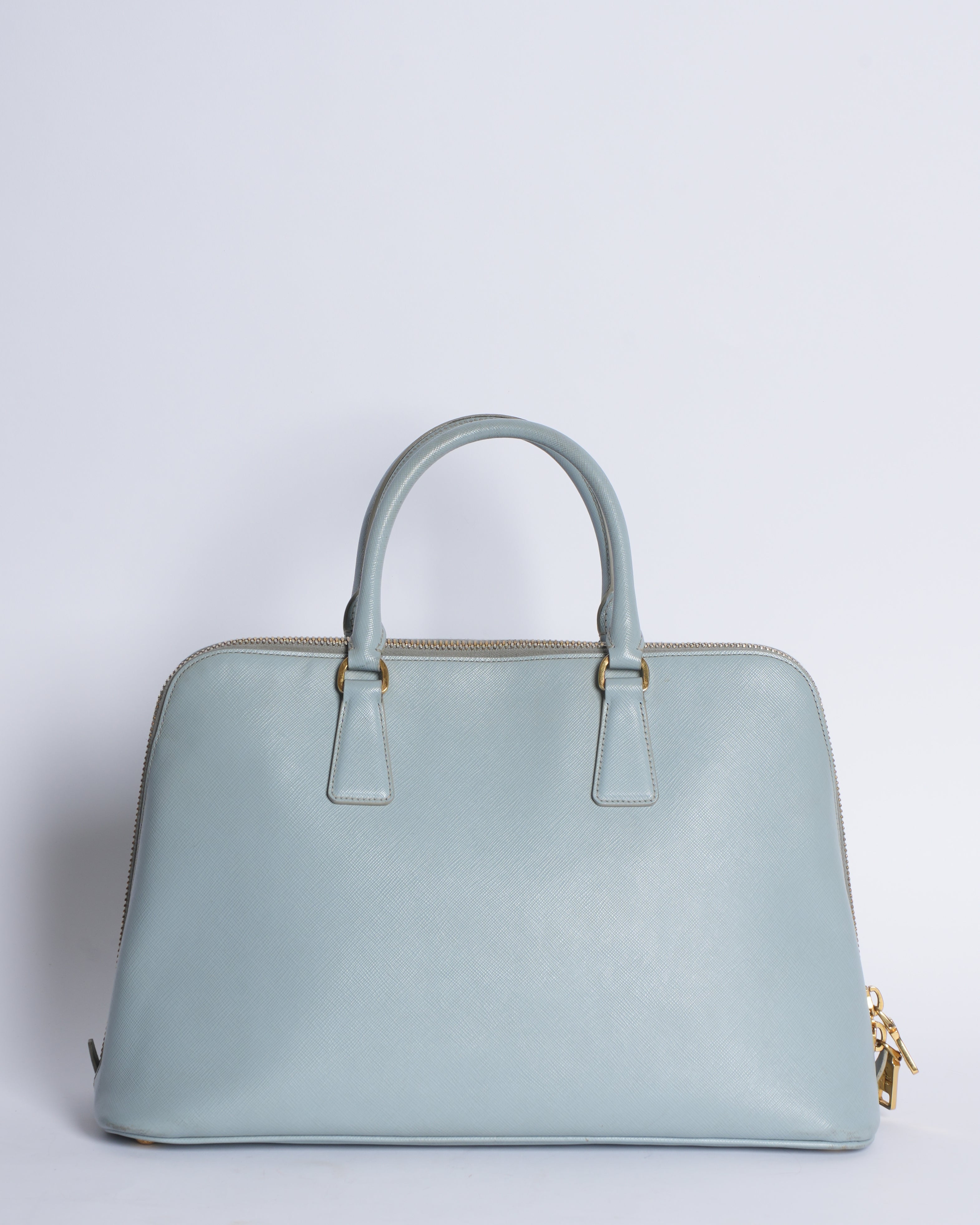 Prada blue saffiano lux leather satchel