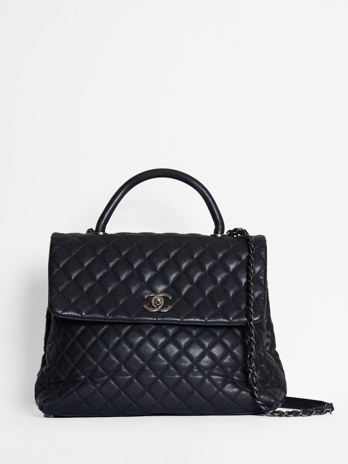 Chanel Quilted Caviar Coco Black Handle Bag