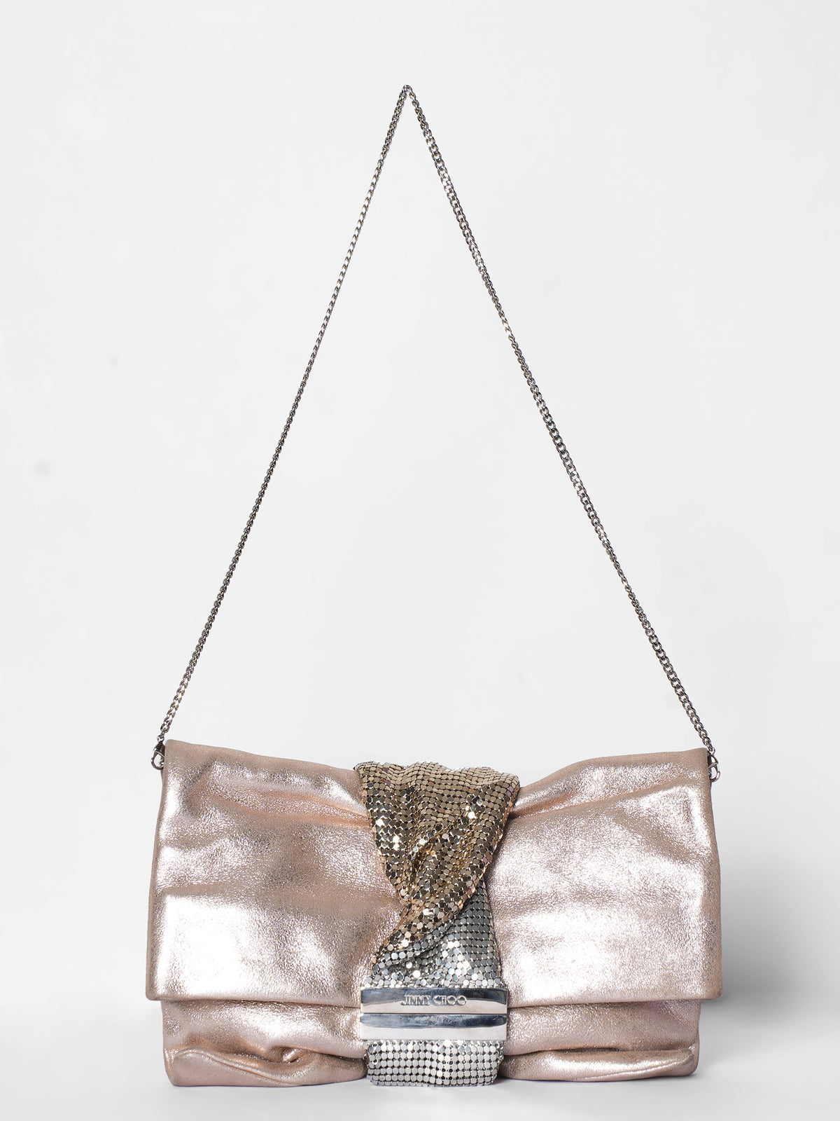 Jimmy Choo Metallic Rose Gold Shimmery Suede Clutch