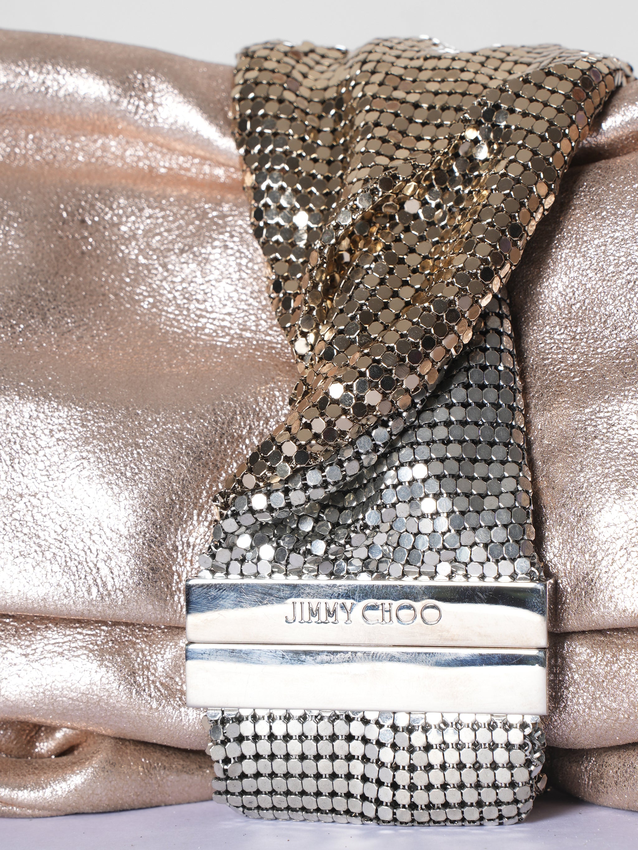 Jimmy Choo Metallic Rose Gold Shimmery Suede Clutch