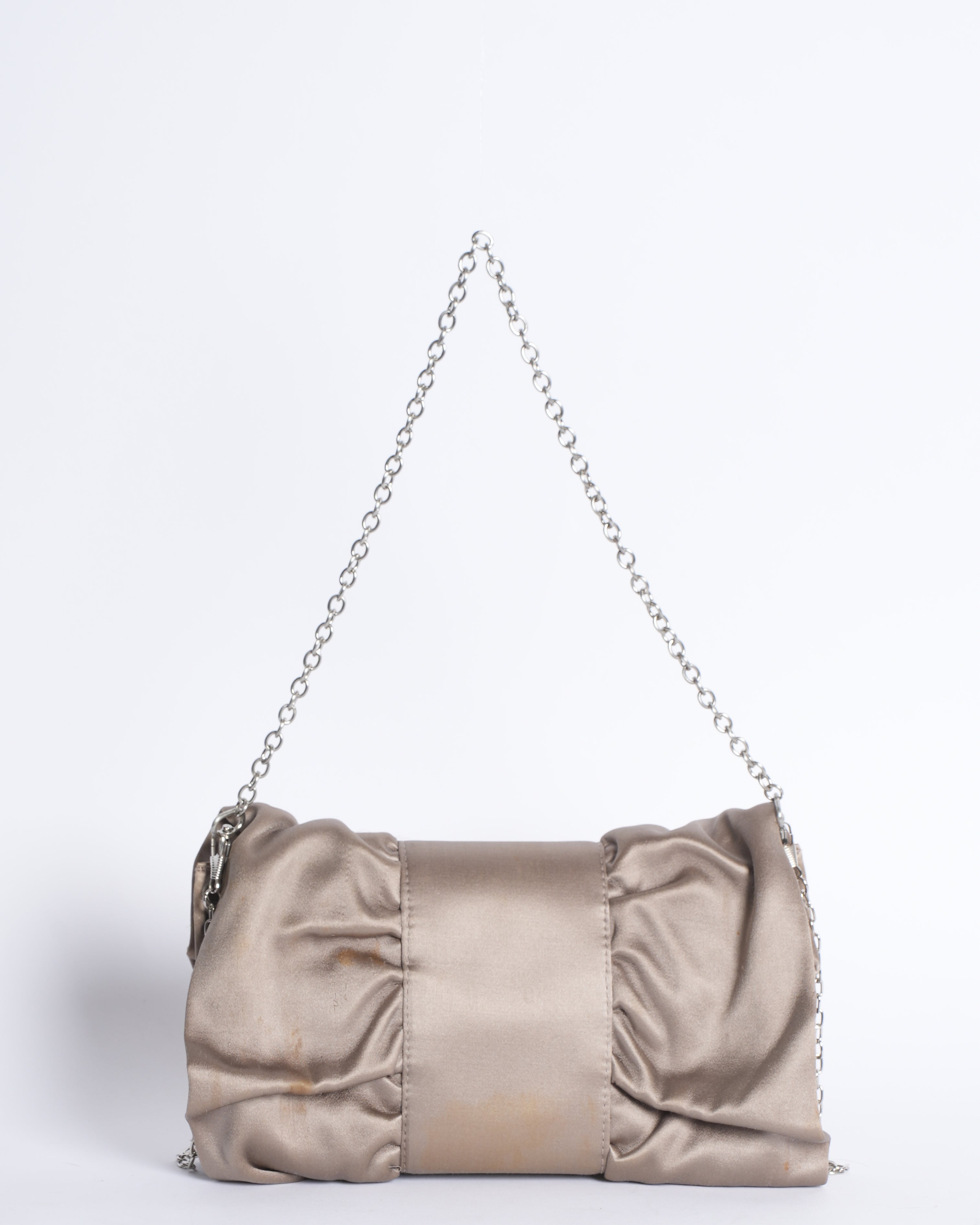 BCBG MazAzeia Taupe Satin Bow Clutch