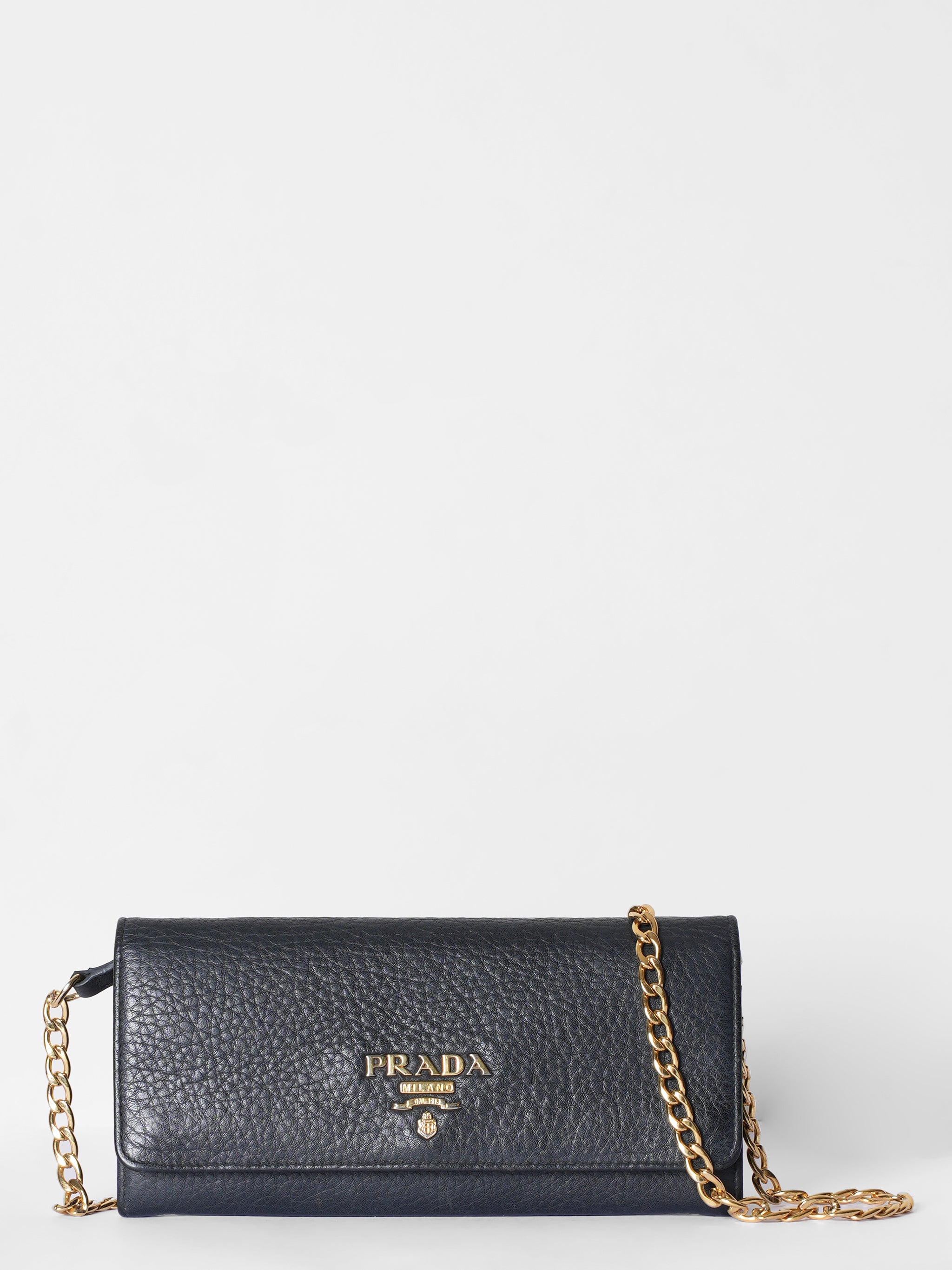 Prada Vitello Black Chain Wallet