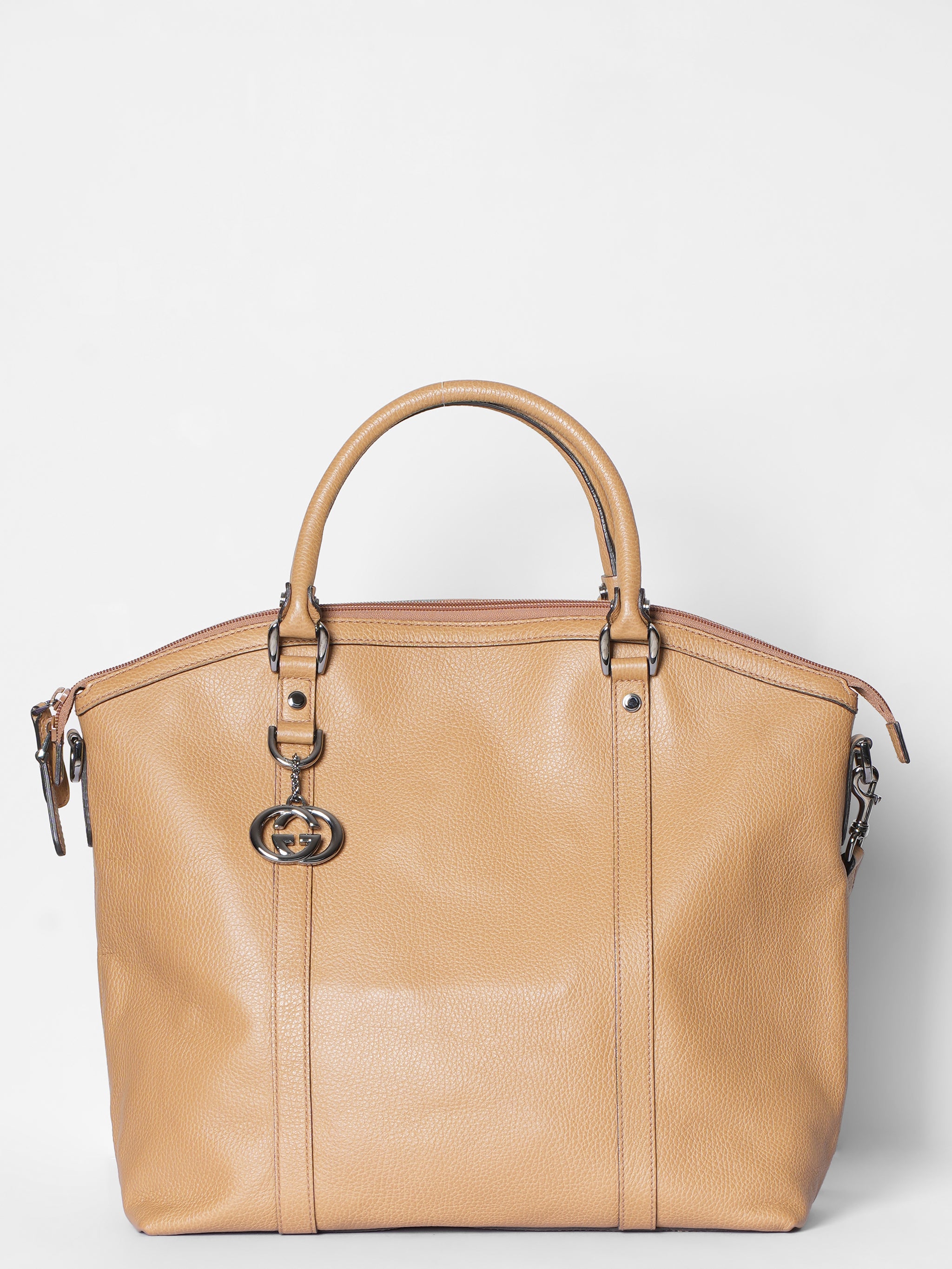 Gucci Brown Dome Large Convertable GG Charm Tan Tote Bag