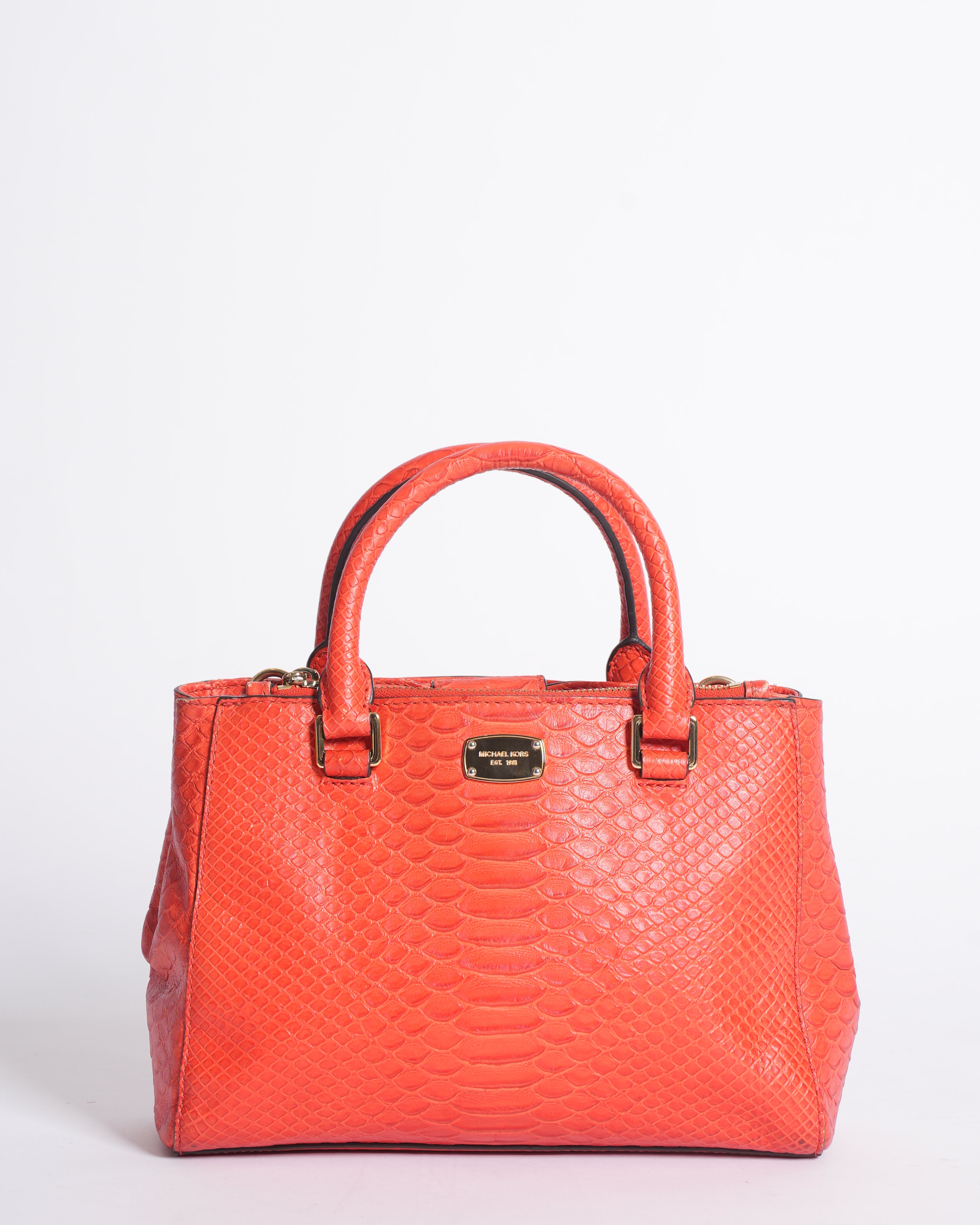 Michael Kors Kellen Small Red Snakeskin Satchel