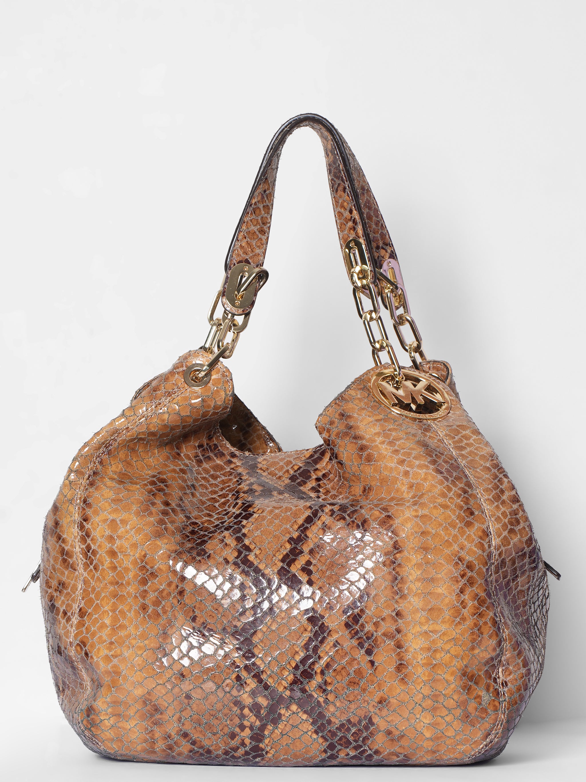 Michael Kors Brown Snakeskin Effect Leather Lilly Hobo Bag