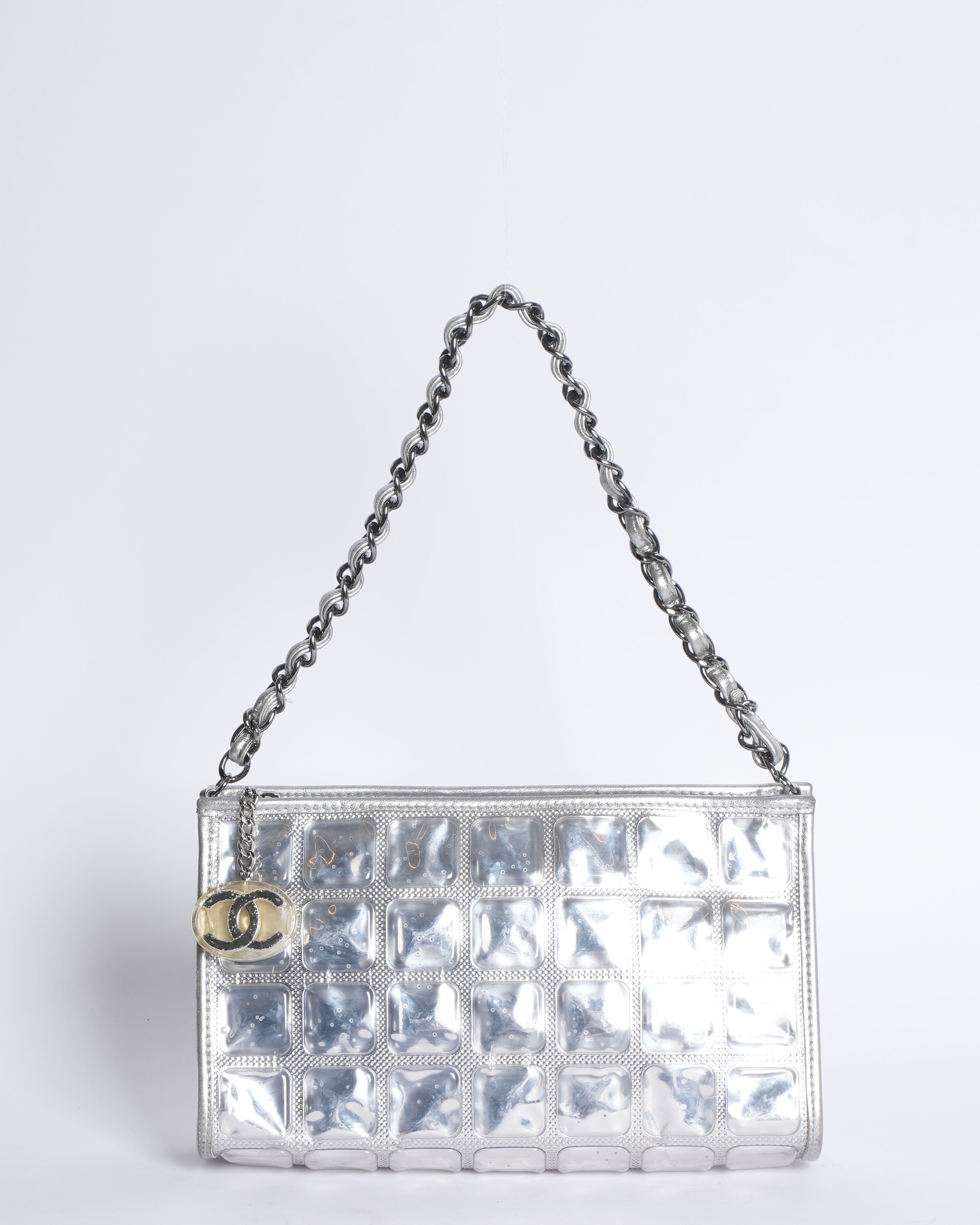 Chanel Silver and Clear Vinyl and Quilted Lambskin Ice Cubes Pochette